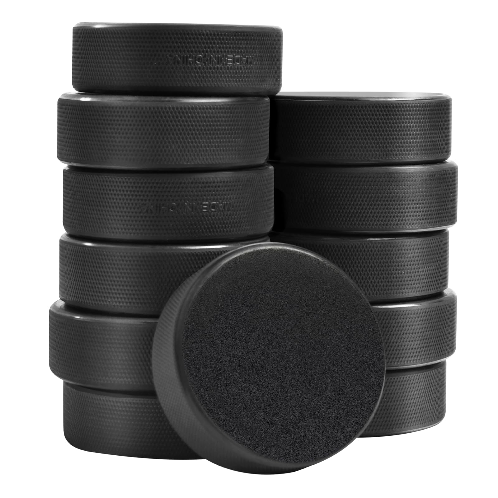 OMYOPY Ice Hockey Pucks with Reusable Mesh Bag, Rubber Street Hockey Puck Balls for Practicing and Classic Training, Diameter 3", Thickness 1", 6 oz,