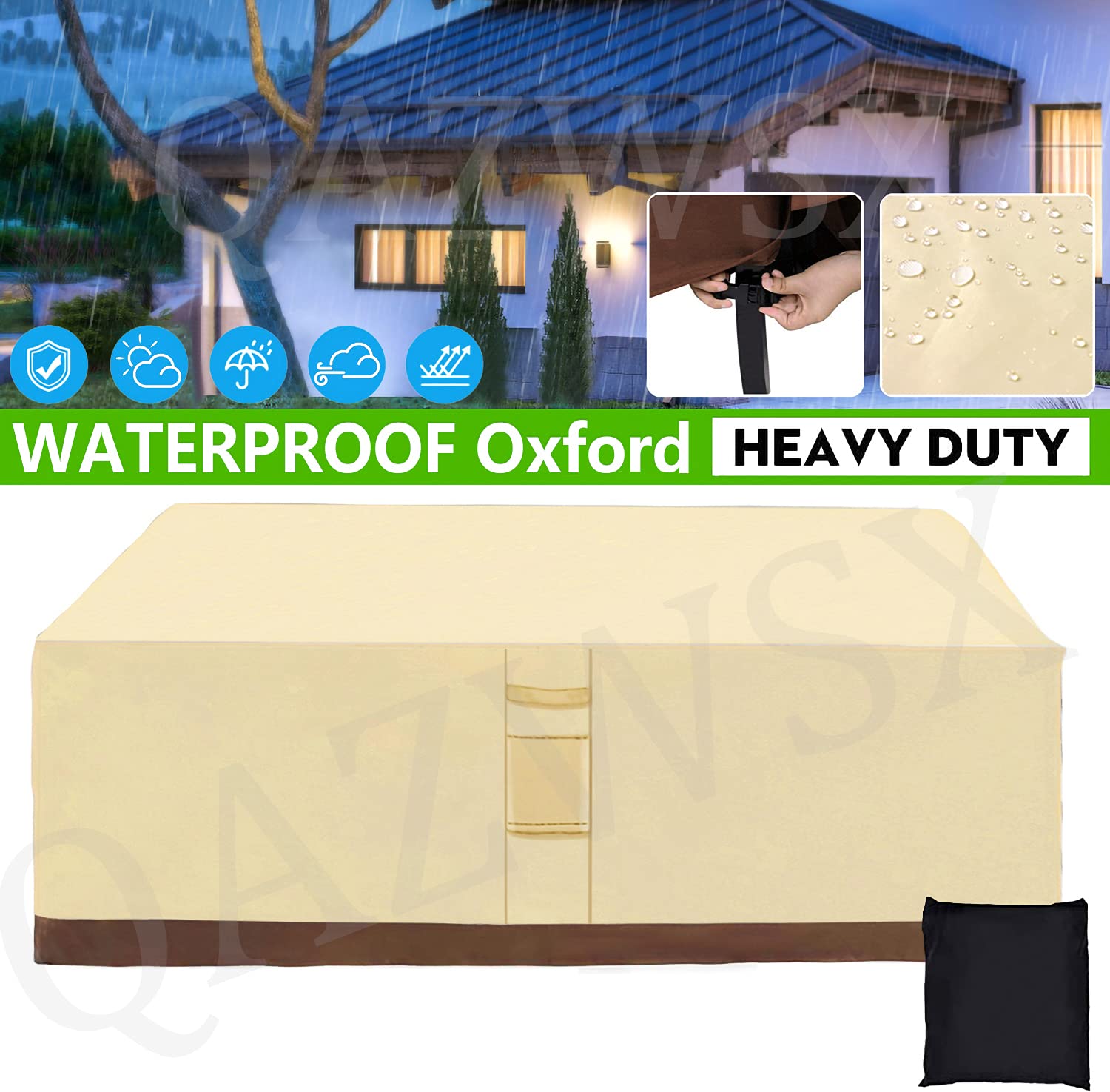 HNKDKJ 175 x 175 x 74 cm (l x b x h) hoes voor tuinmeubelen, waterdichte tuintafel- en stoelenhoes, 420D Oxford-stof, stofdicht, anti-UV, rotan