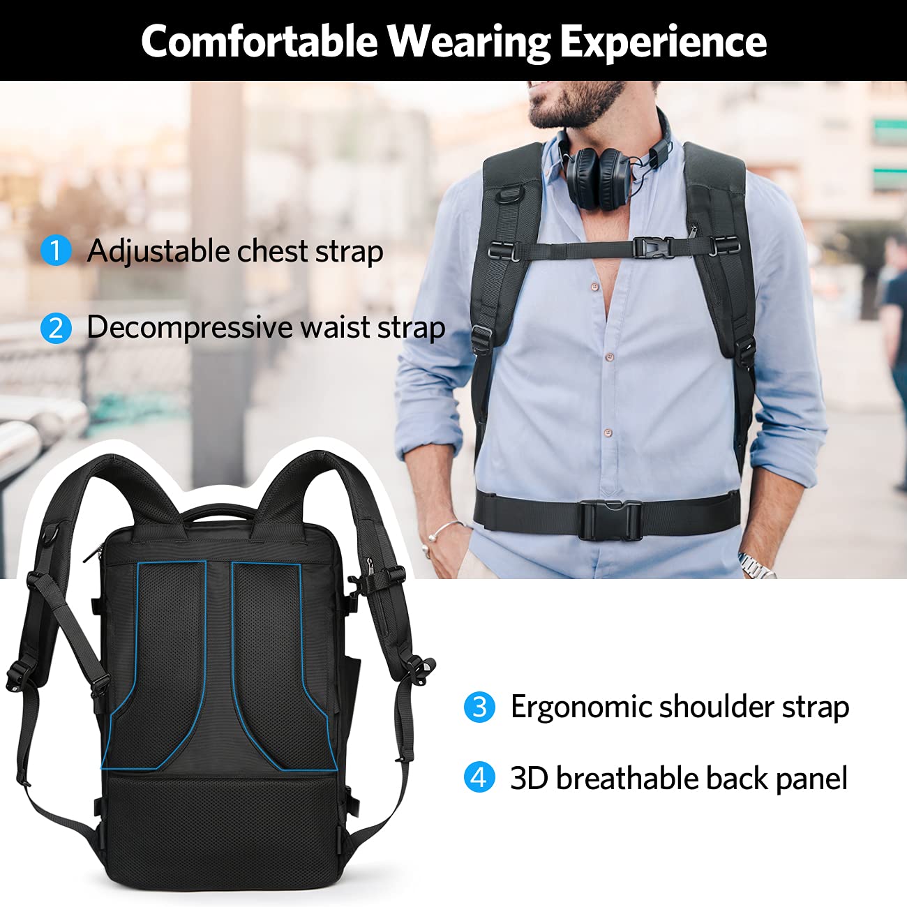 Inateck Travel Backpack 40L, Hand Luggage Aeroplane Backpack, AntiTheft Men's Laptop Backpack