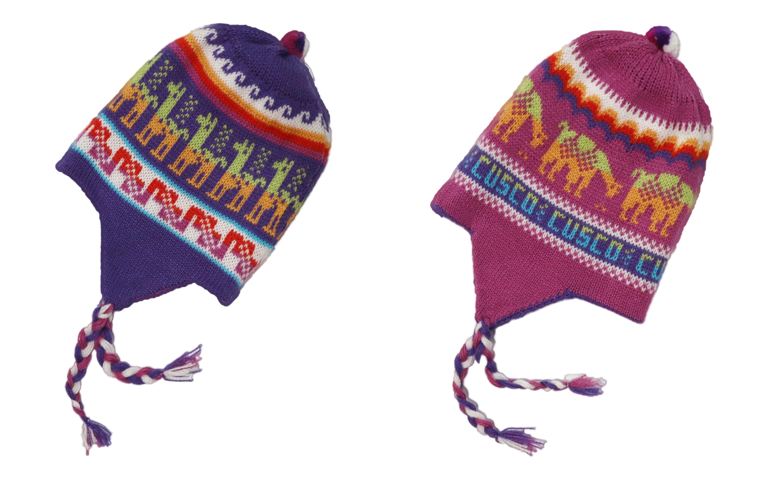 Alpaca Wool Blend Winter Hat Chullo Inca Peruvian Design Reversible with Earflaps. Medium Size Beanie Unisex
