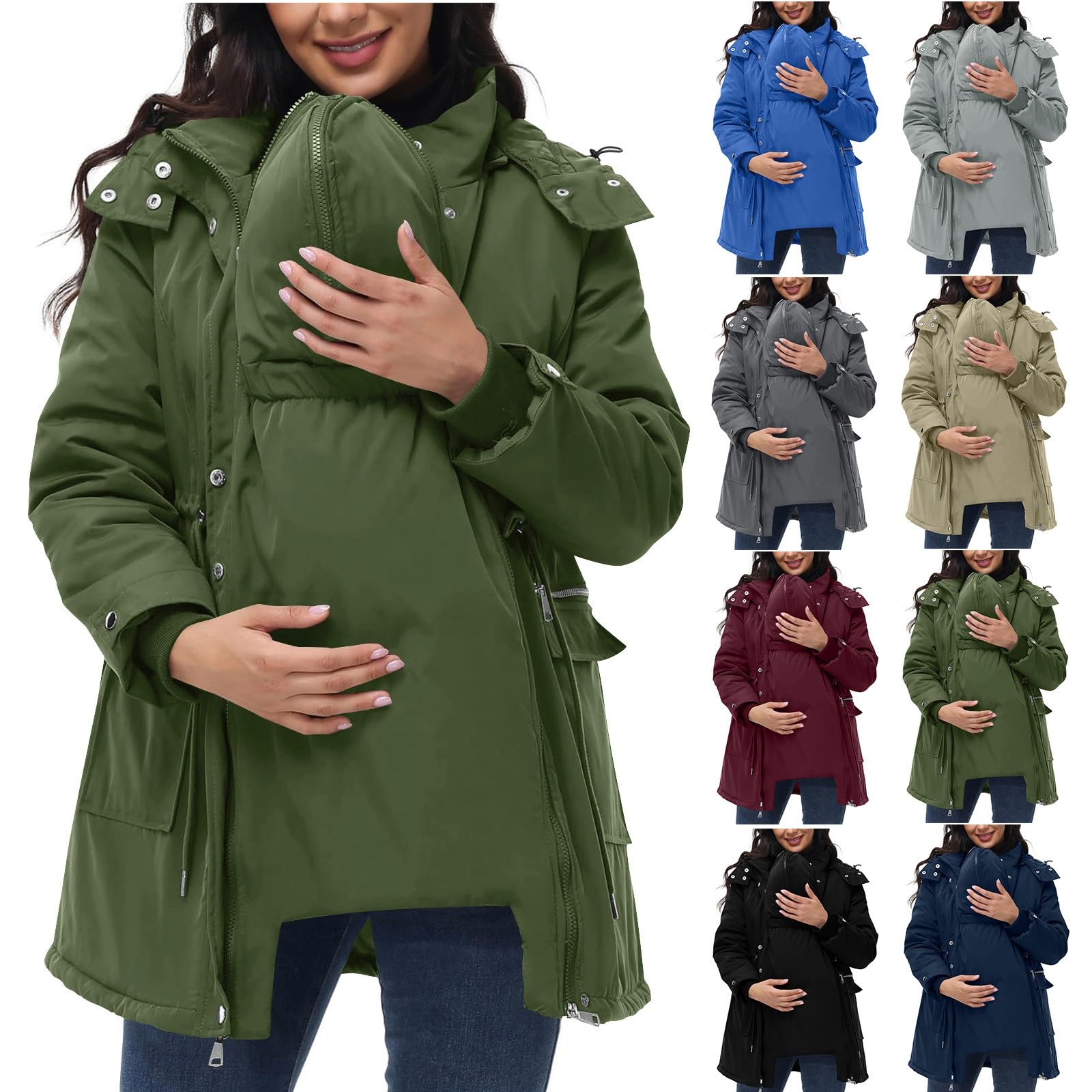 Generisch 3 In 1 Umstandsjacke Tragejacke mit Babyeinsatz Wintermantel Trageeinsatz Jacke Jackenerweiterung Winterjacke Warm Dicke Baumwolljacke Umstandsmode Schwangerschaft für Mama und Baby