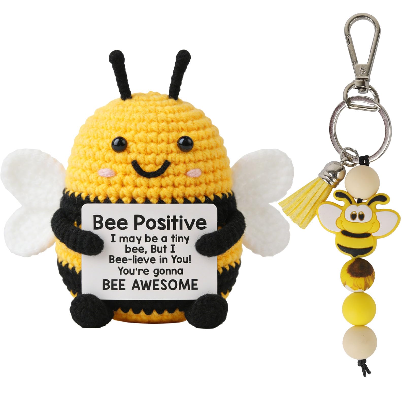 Crochet Bee, Good Luck Positive Gifts, Emotional Support Mini Funny Knitted Bee Doll, Affirmations for Women, Girls, Men, and Friends,Birthday Party Favors, Farewell Gifts for Work Colleagues