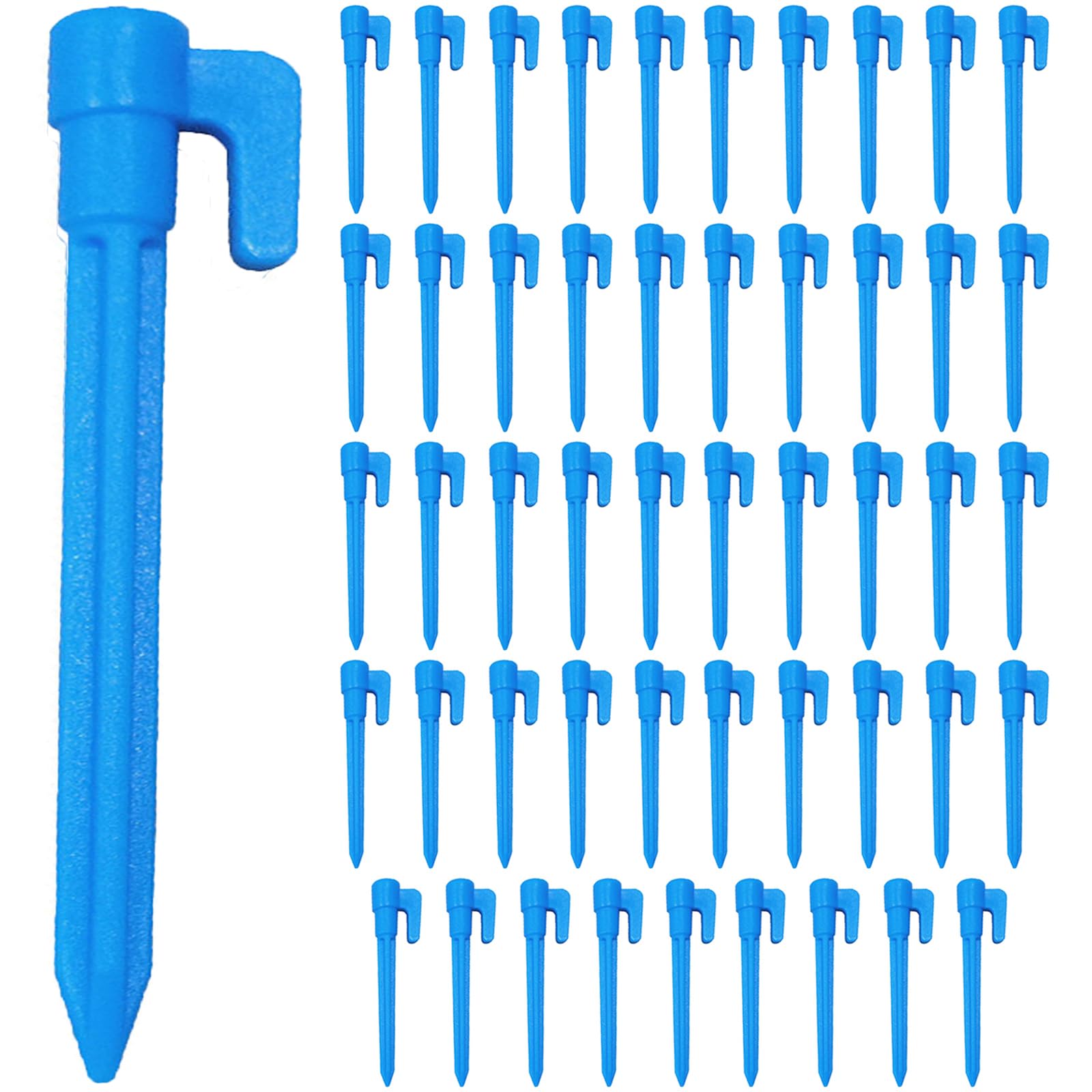 14.5cm/5.71in Groundsheet Pegs 50pcs, Blue Durable Ground Sheet Plastic Heavy Duty Tent Pegs, Awning Pegs for Fixing Outdoor Tent Picnic Mat Beach Mat Garden Weed Mat