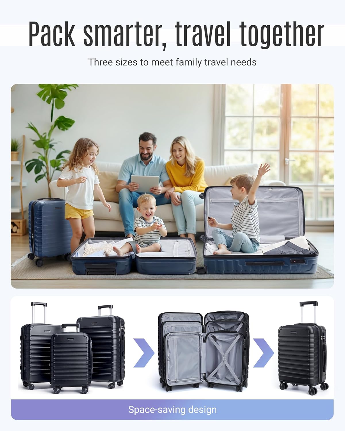 LIGHT FLIGHT Luggage Sets, 3 Piece Durable Suitcase Set with Spinner Wheels, 3 Pcs Hardside Lightweight luggage with TSA Lock, Large Checked Travel Suitcases, 20/24/28 Inch, Black - Image 2