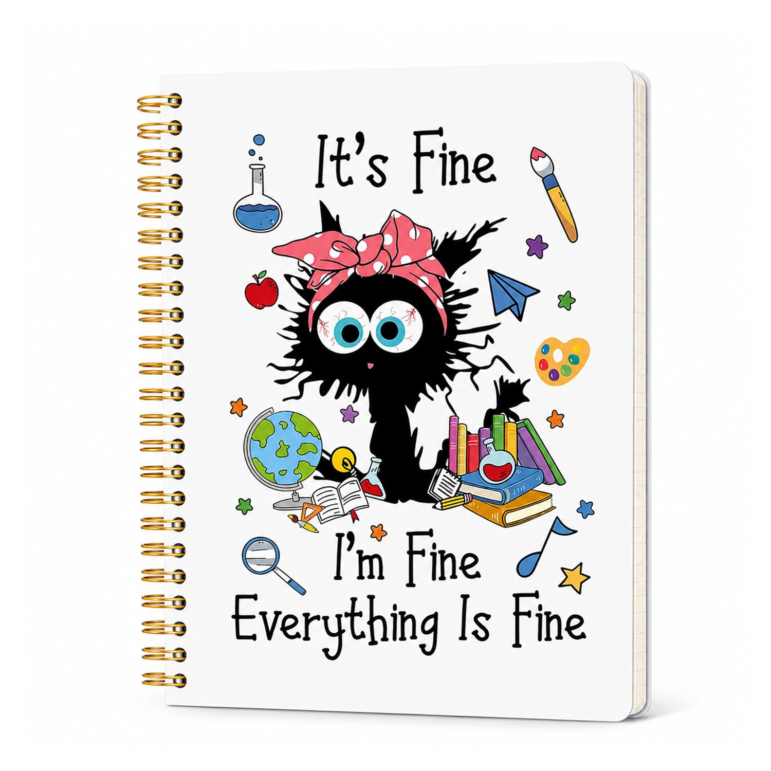 A5 Cat Spiral Notebook Lined 40 Sheets / 80 Pages, Cat Gifts for Women Men