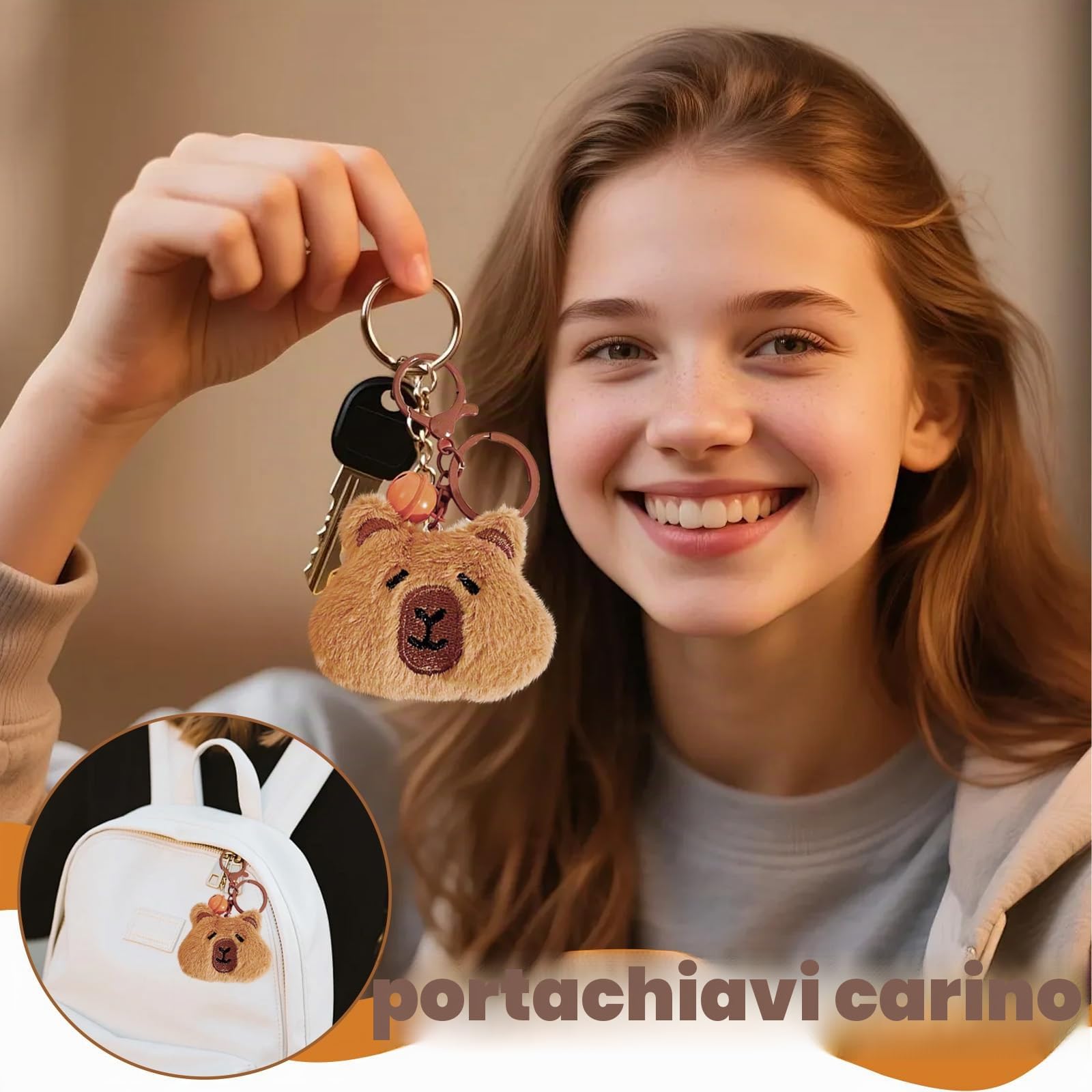 LUKIUP Set di 3 borse Capybara in peluche, con occhiali da sole, ciondolo Capybara, ideale per scuola, shopping e viaggi, portatile, per cellulare, chiavi e portafoglio