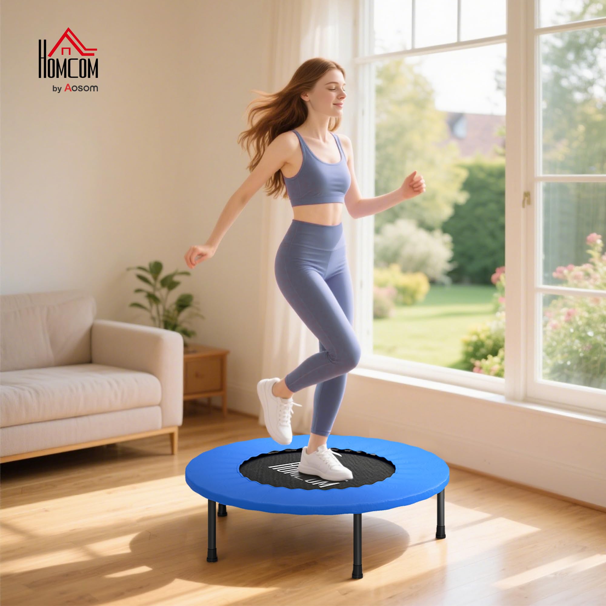 Cama Elástica Fitness Trampolín de Acero con Borde Protector y 28 Resortes para Ejercicios en Interior y Exterior