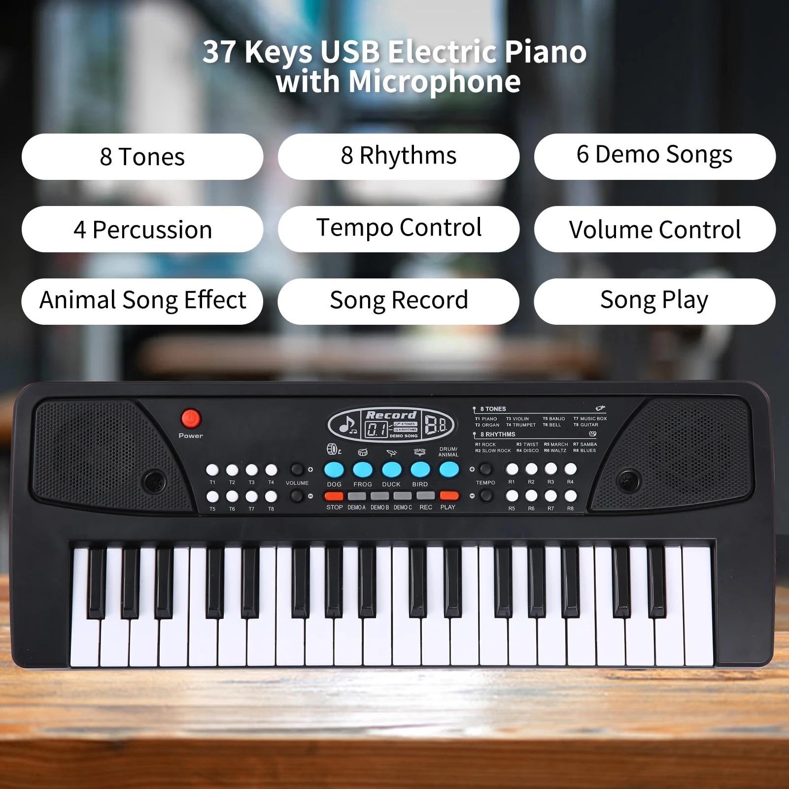 37 Tasten USB E-Piano Mit Mikrofon Schwarz Digitale Musik Elektronische Tastatur Klavier Musikinstrument Tragbares Elektronisches Klavier