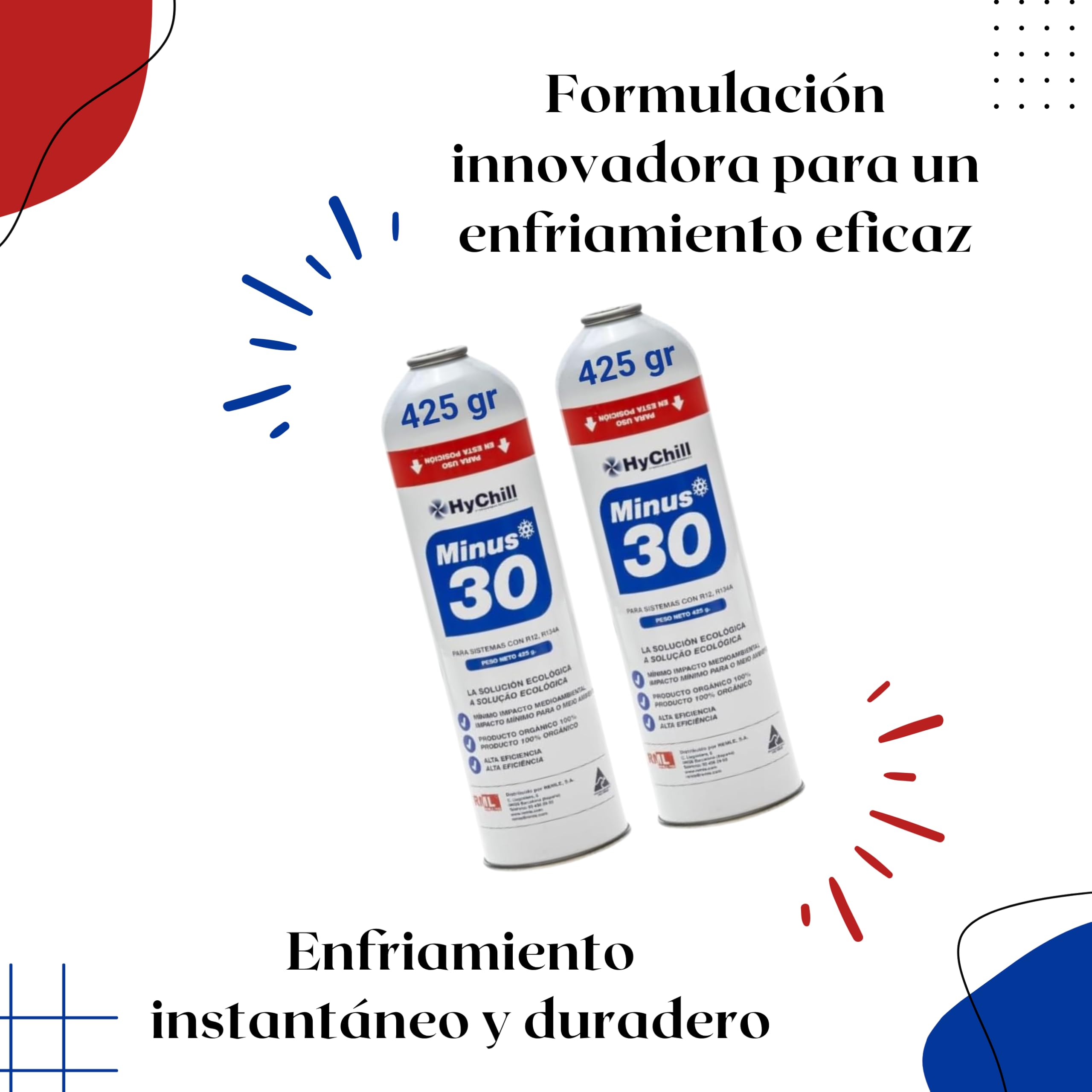 Recamania Pack 2 Envases (2x425 Gramos)Gas refrigerante orgánico ecológico Minus 30. Mirar tablas de presiones para su regulación y ficha de seguridad