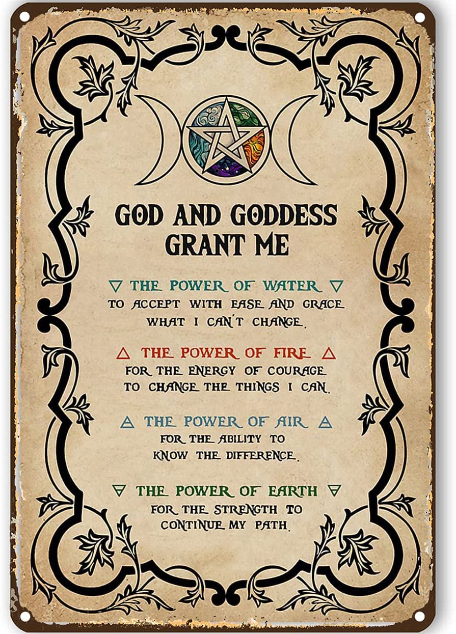 Vintage Metal Poster Witchy Decor Aesthetic The Power of Water Fire Air Earth Witch Tin Sign Board Decorative Cafe Bar Coffee Plaque 8x12 inch