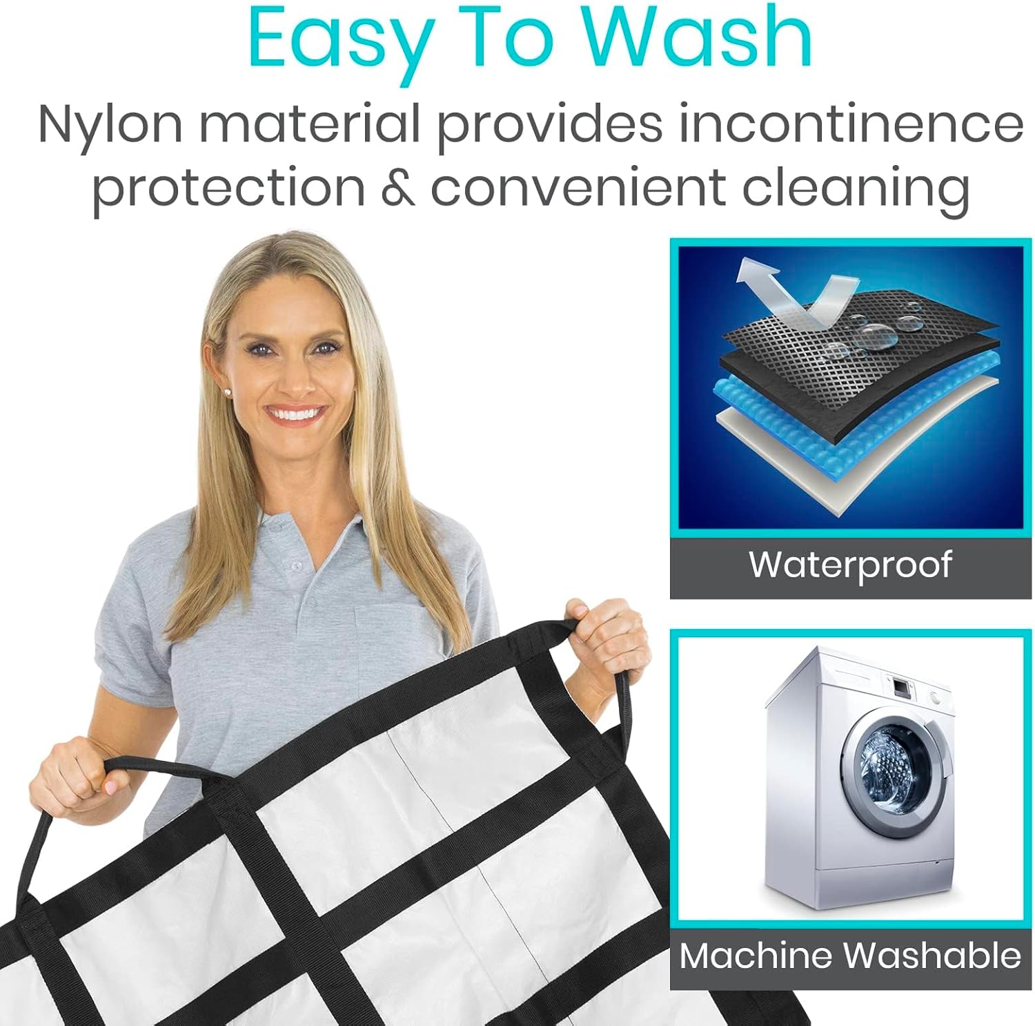 Vive Transfer Blanket with Handles 77” x 38.5” - Bed Positioning Pad, Straps - Reusable, Washable Patient Lifting Device Body Lift, Turning, Sliding Moving - Caregiver, Family Aid, Bedridden, Elderly