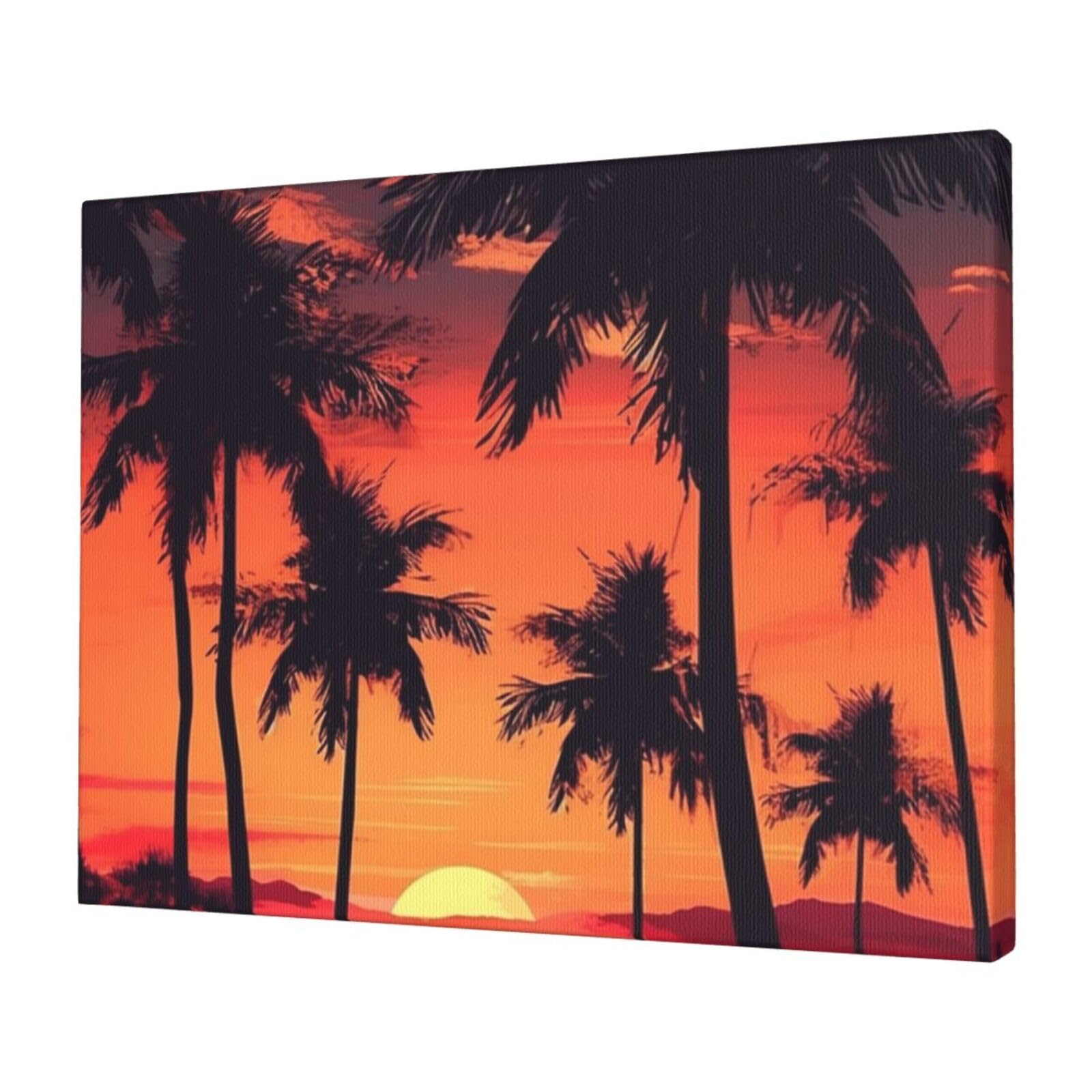 FodPand Canvas Wall Art for Living Room Wall Decor 12"x16" Modern Artwork Painting Pictures Hanging Canvas Prints Palm Tree Summer Sunset Aesthetic Wall Art for Bedroom Bathroom Office Wallart Decor