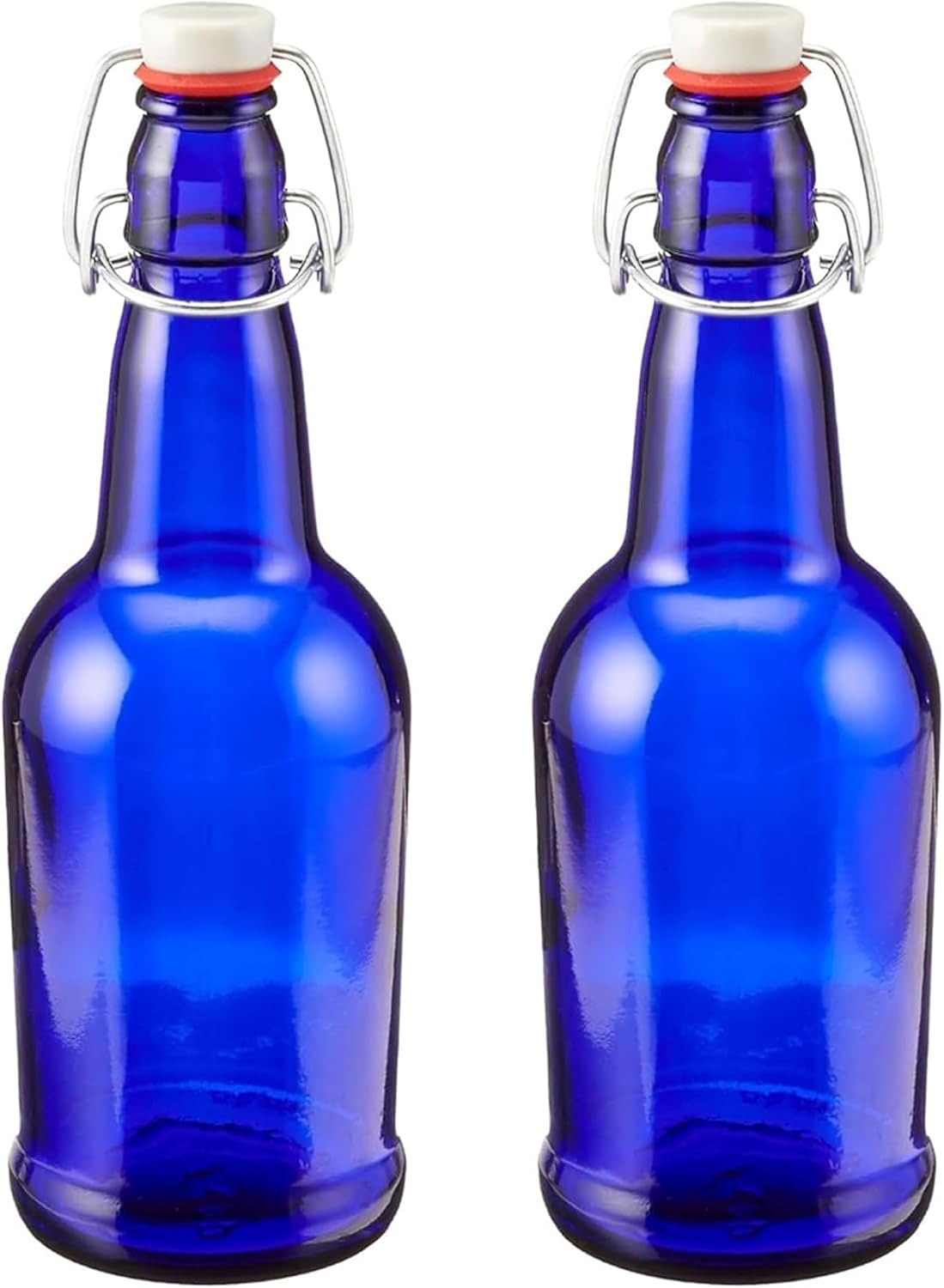 FastRack 16 oz Blue Swing Top Glass Bottles – 2 Pack | Flip Top Airtight Bottles (Not Olive Oil Style) | Reusable Bottles for Kombucha, Beer, Soda & Fermentation