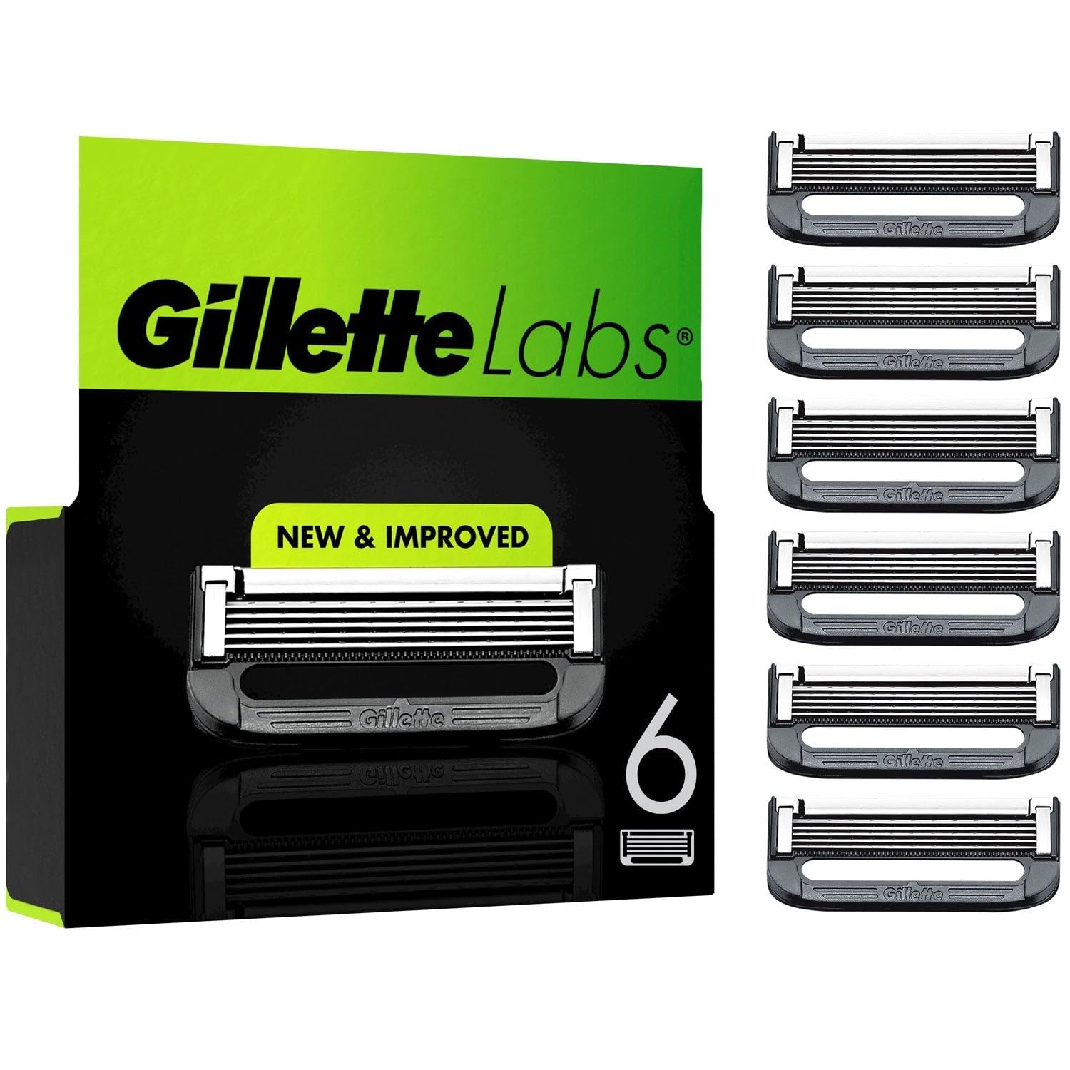 GilletteLabs 6 sztuk żyletek do golenia GilletteLabs With Exfoliating Bar i Heated Razor, żyletki firmy Gillette