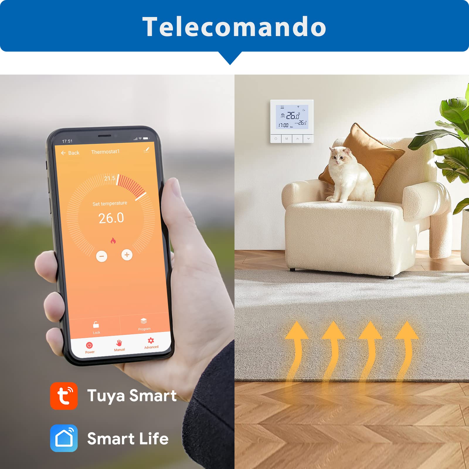 Tuya Termostato Wifi per Riscaldamento Dell'acqua,Smart Termostato Ambiente Programmabile LCD Touchscreen Controllo Vocale per Riscaldamento a Pavimento Compatibile con Alexa 3A TDS75-WIFI-WP