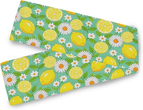 Camino de mesa decorativo de flores de limón de verano, 13 x 70 pulgadas, decoración de cumpleaños dorada, camino reutilizable para decoración de