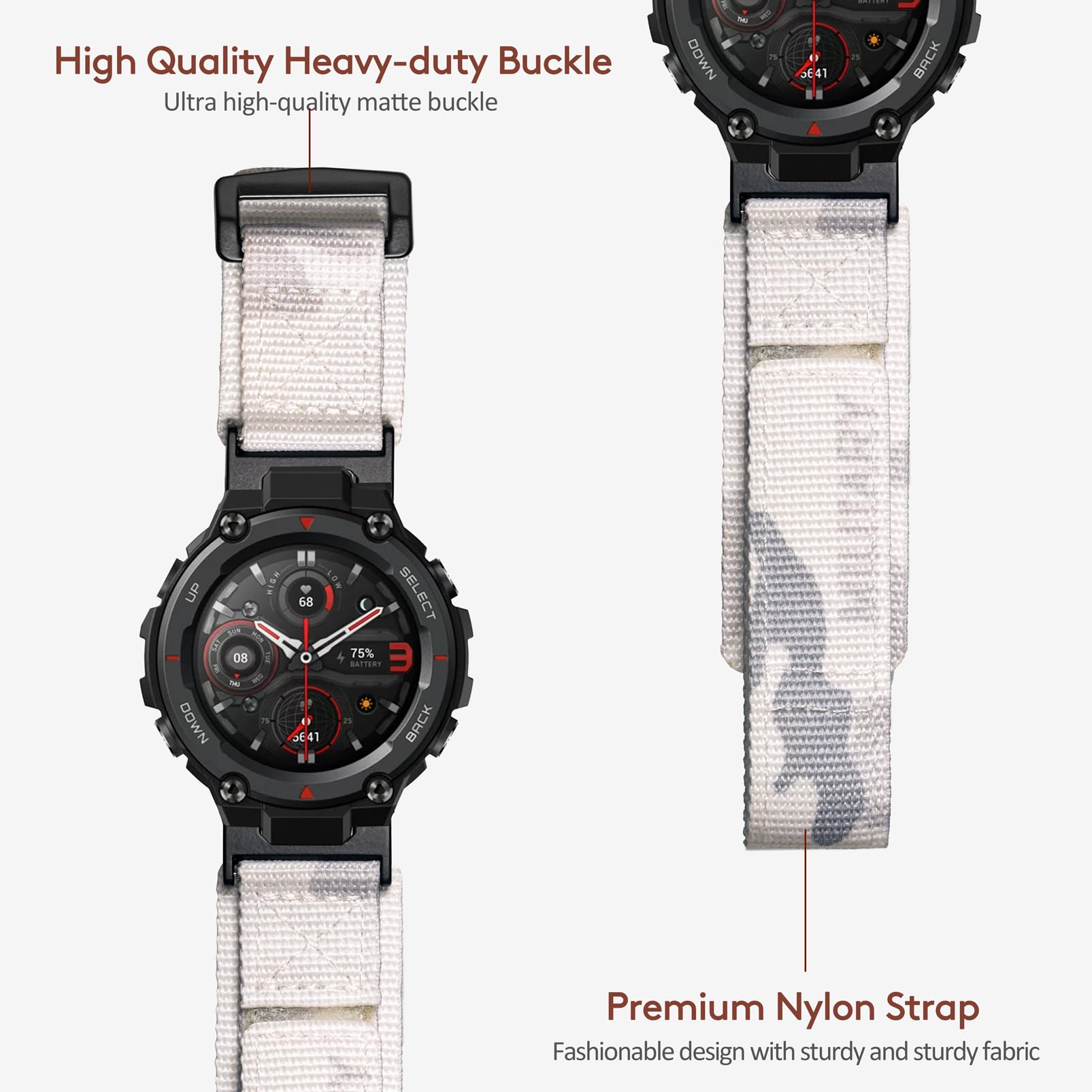 Bracelet de montre compatible avec Huami Amazfit T-Rex/T-Rex 2/T-Rex Pro/T-Rex Ultra, bracelet de sport en nylon avec motif camouflage militaire