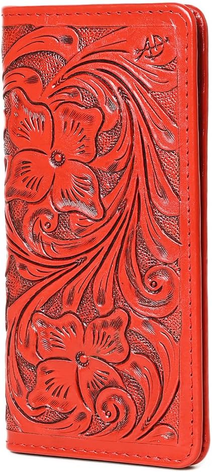 American Darling Hand-Tooled Genuine Leather Wallet Handbag – Floral Carved Western Women’s Wallet with Card Slots & Bill Compartments