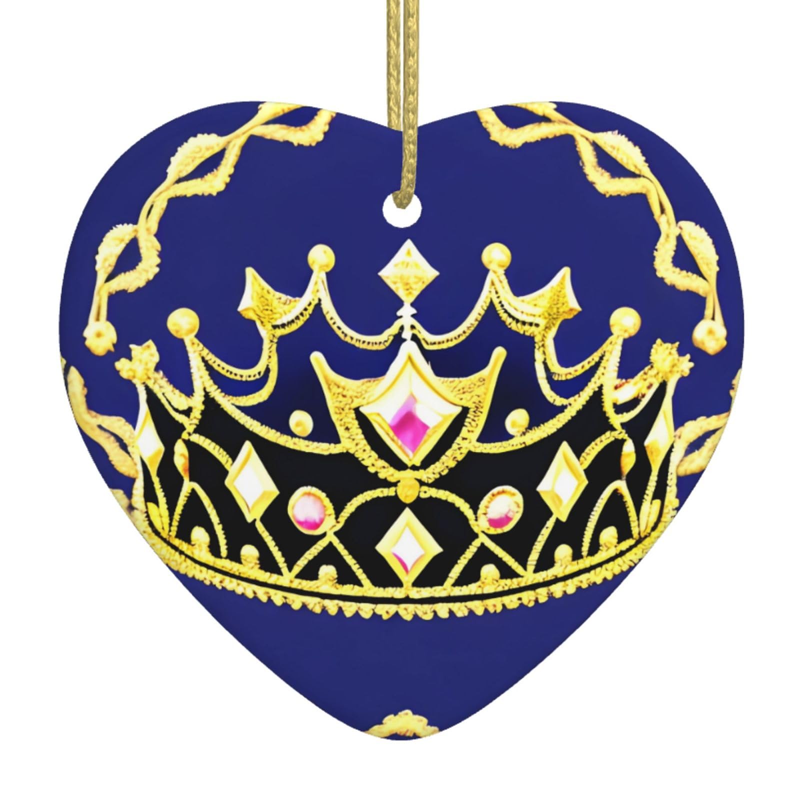 Fantasy Tiara Ceramic Christmas Heart Pendant with Silk Thread, Christmas Tree Home Decoration