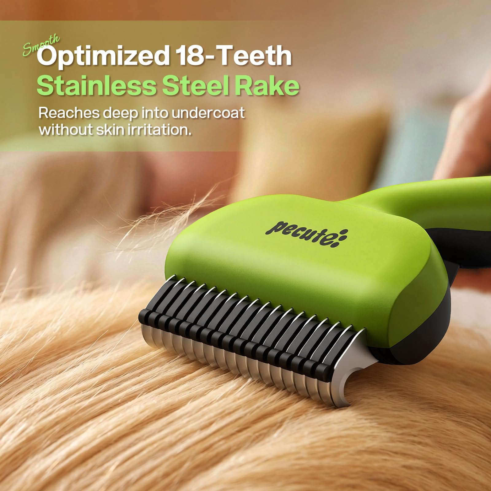 pecute Spazzola per Cani Gatti Pelo Lungo, Pettine Professionale con Pettine in Acciaio Inossidabile, Togliere Pelo Morto e Nodi, Sottopelo Cardatore per Cane Pelo Lungo Gatti(Verde)