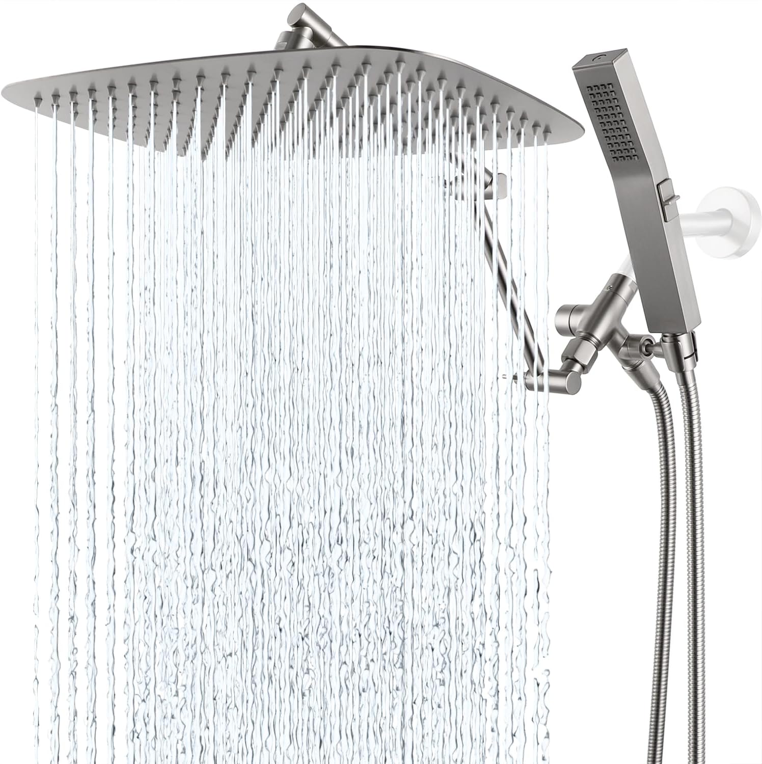 (Incomplete)G-Promise All Metal 14 Inches Rainfall Shower Head with Handheld Spray Combo, 3 Settings Diverter, Adjustable Extension Arm with Lock Joints, 71 Inches Stainless Steel Hose (Brushed Nickel) 14 Inches Brushed Nickel