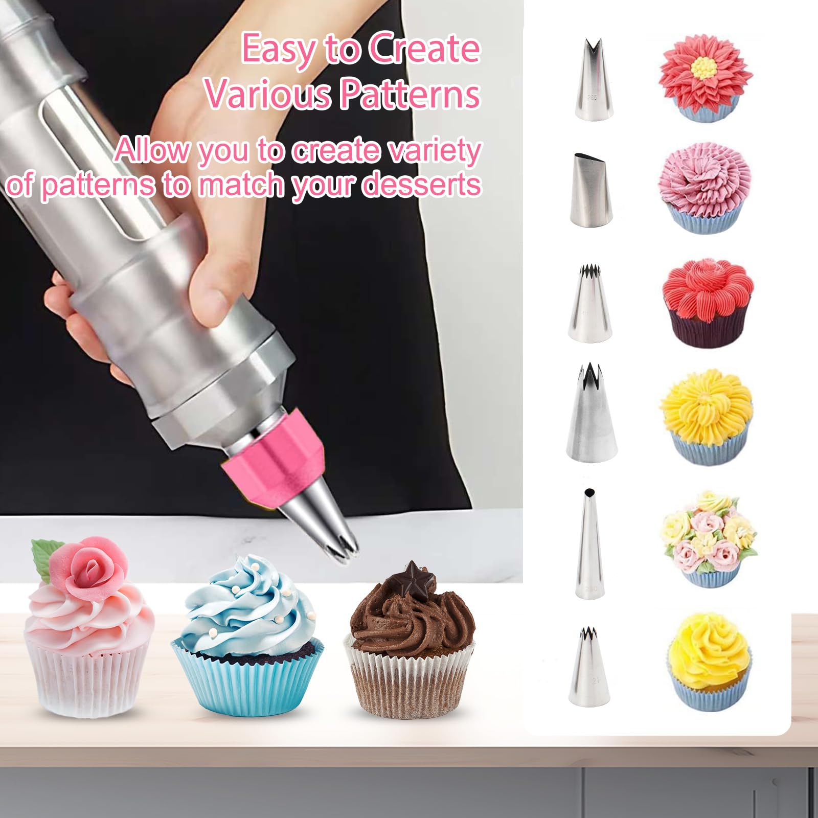 Kit de decoración de pasteles de 19 piezas con 6 boquillas de glaseado de acero inoxidable, pistola de glaseado reutilizable, herramientas de decoración de cupcakes para pasteles, galletas, pan,