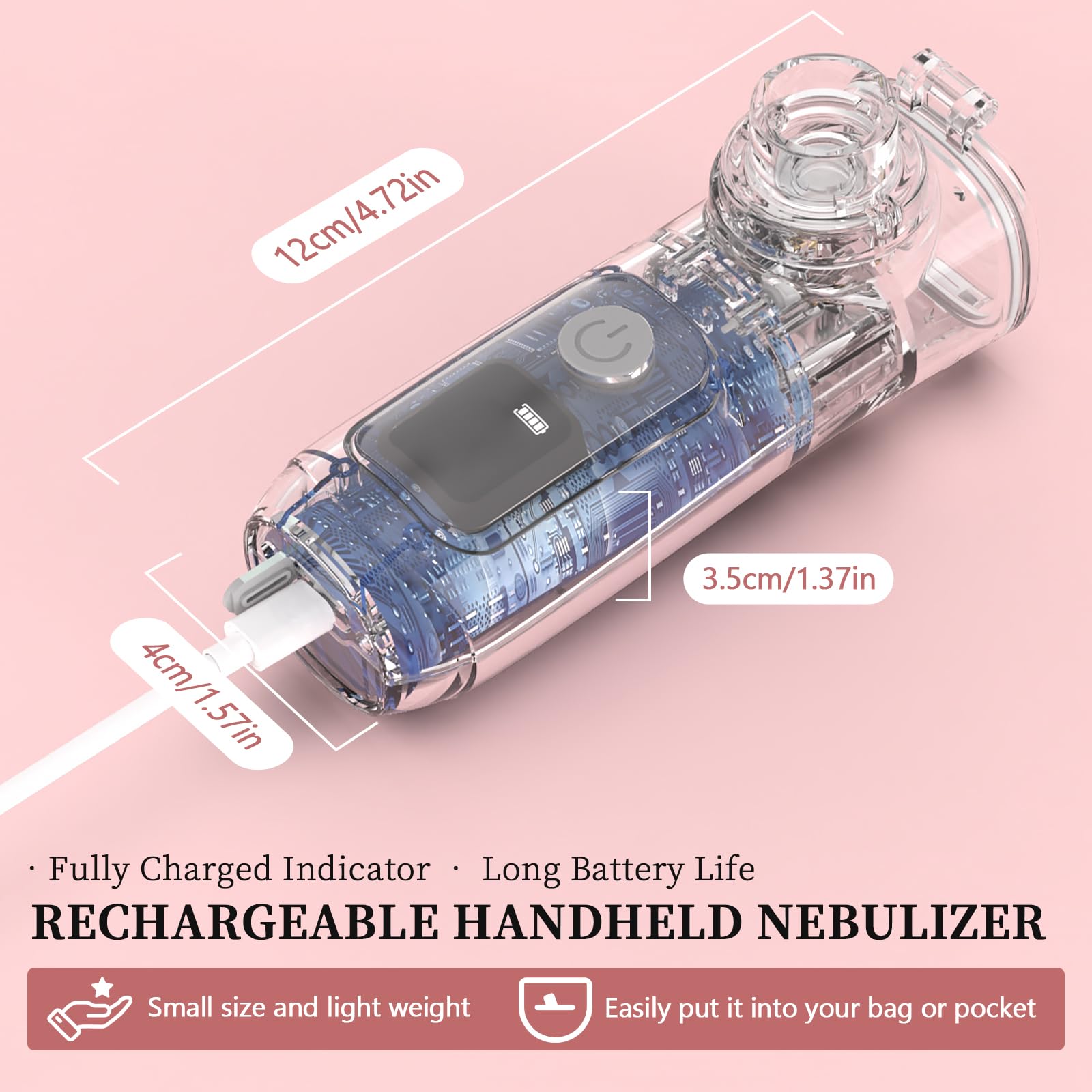 Inhalationsgerät Tragbar Set Ultra Leise Inhalator,Inhaliergeräte für Erwachsene & Kinder,Einstellbarer Vernebler Inhaliergerät für Zuhause und Reisen mit Selbstreinigungsfunktion-Pink