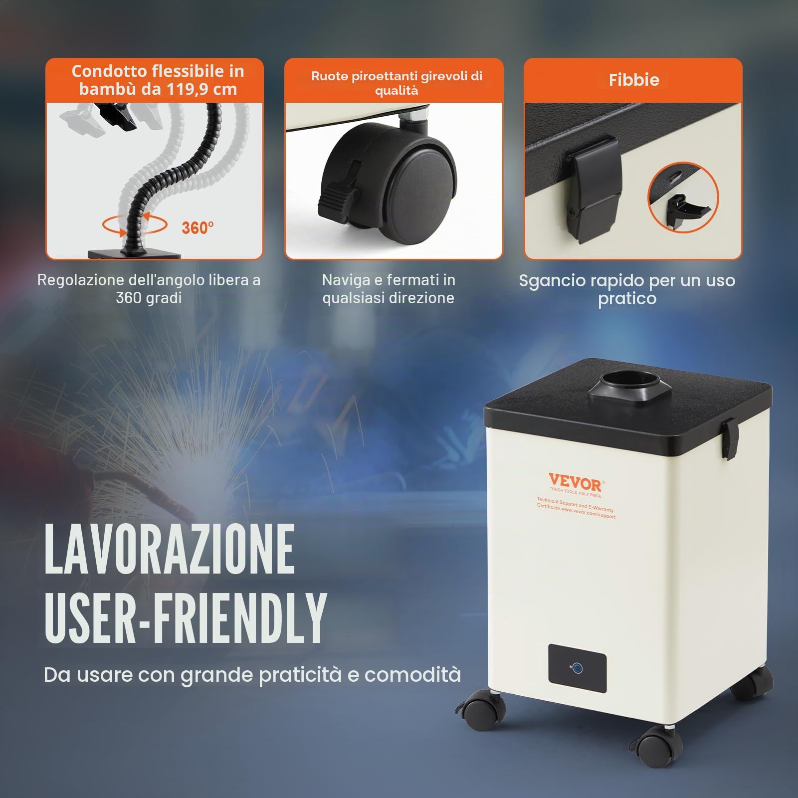VEVOR Aspiratore Fumi di Saldatura 150W da Pavimento, Aspiratore Fumi di Saldatura Filtro a 3 Strati Flusso d'Aria 332 m³/h, Assorbitore Compatto Fumi di Saldatura per Incisioni di Saldatura Fai-da-te
