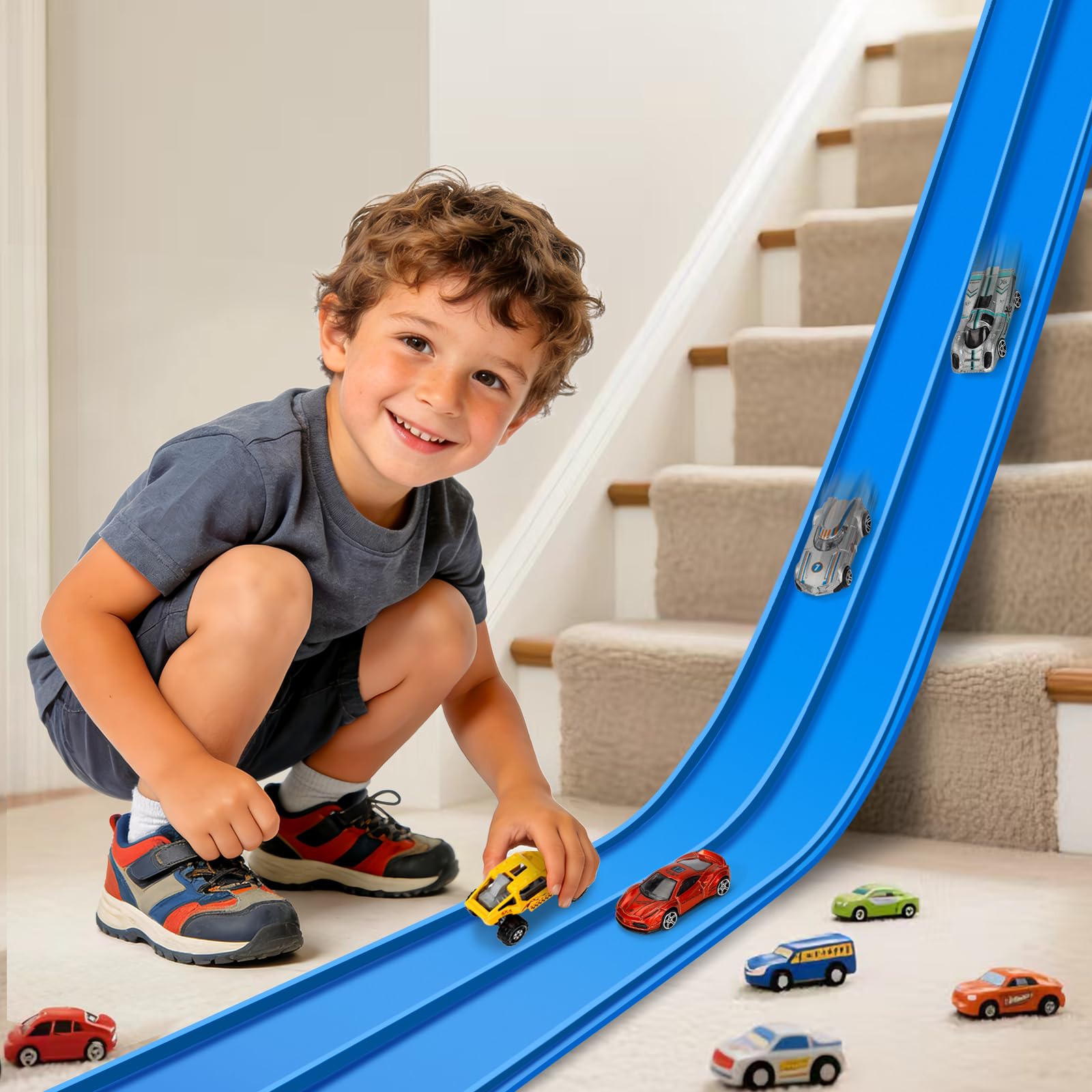 Flexible Race Track Toys for Kids, 15 Ft Flex Tracks Starter Set with Strong Suction Cups…