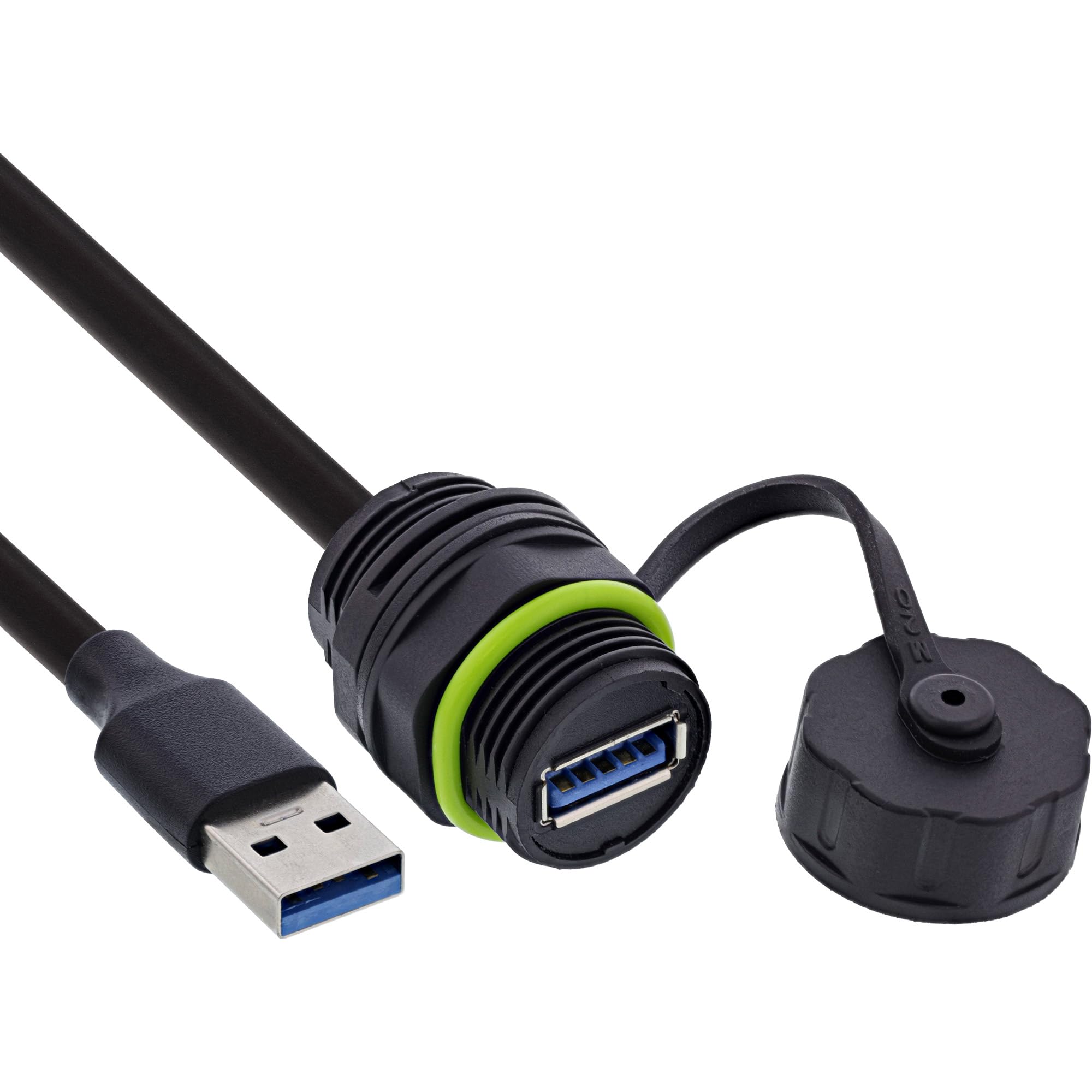 Inline USB-A Cable Coupler, IP68 Protected, Shielded, USB-A Bus to Plug, 50 cm Cable Integrated, Weatherproof USB Connection for Technology and Outdoor, 69927S