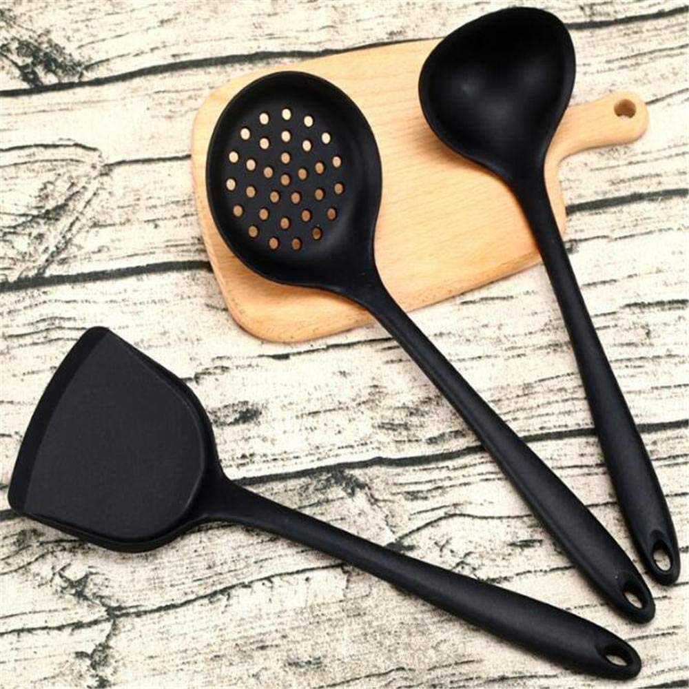 Utensili da Cucina Set-Silicone Utensili in Silicone-3 Gadget e cucchiaini da Cucina per pentole Antiaderente-Spatola in Silicone Set, Pentole utili And Pans Accessori (Color : Black)