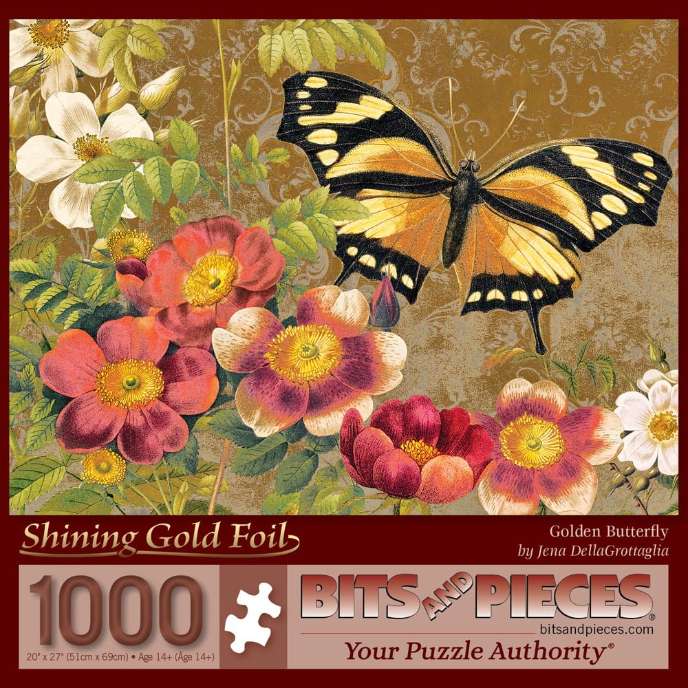Bits and Pieces 1000 Piece Puzzles for Adults - Golden Butterfly Foil - Large 20" x 27" Jigsaw Puzzles 1000 Pieces Foil Enhanced Flowers Butterfly, No 2 Pieces Alike — image 1