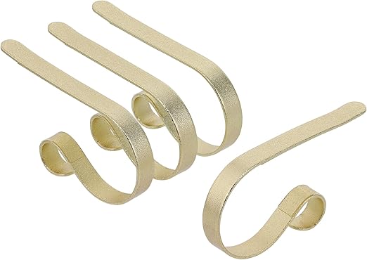Haute Decor The Original MantleClip Stocking Holder - 4 Pack (Glimmer Gold) - Hang Christmas Stockings Safely and Securely