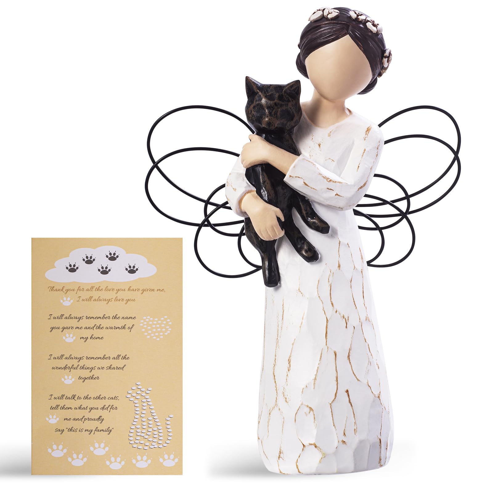 SIGUEJOR Cat Memorial Gifts, Cat Memorial Gifts for Loss of Cat, Pet Cat Remembrance Gifts, Hand-Painted Collectible Cat Angel Figurine Statue for Cat Lovers in Memory of Their Beloved Cat (Black)