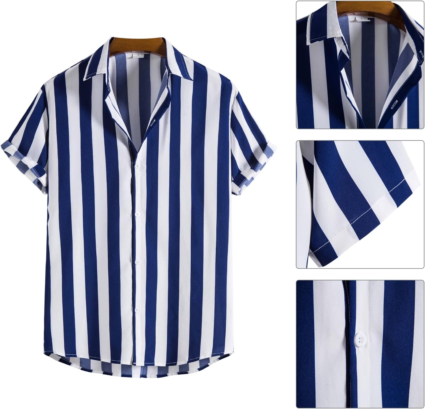 OLEMEK Men's Casual Shirts Short Sleeve Button Down Shirt Summer Beach Hawaiian Striped Shirt - Image 5