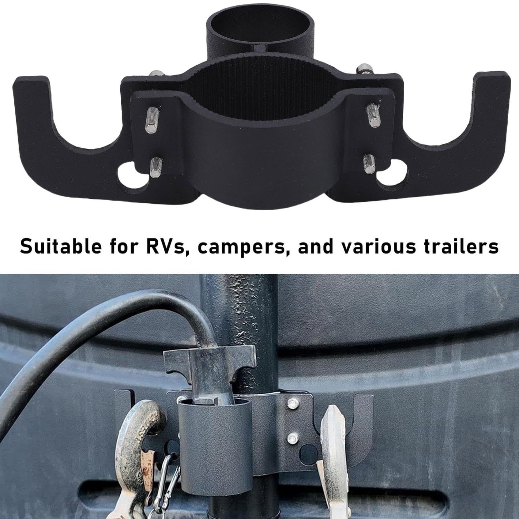 Trailer Chain Organizer Heavy Duty Aluminum Alloy 7 Way Plug Holder for RV Trailer Towing Accessory Secure Chain Management Heavy Duty Hitch Chains Holder with Inverted Plug Holder (Black) — view 5