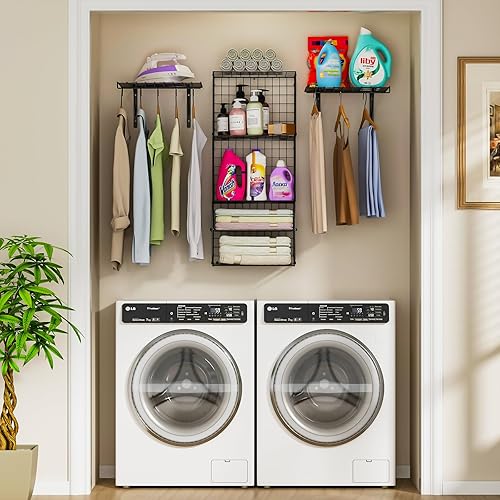 Miniatura 3 de X-cosrack Organizadores de armario ajustables montados en la pared y almacenamiento con cestas de 3 niveles, 2 estantes de alambre y divisores,