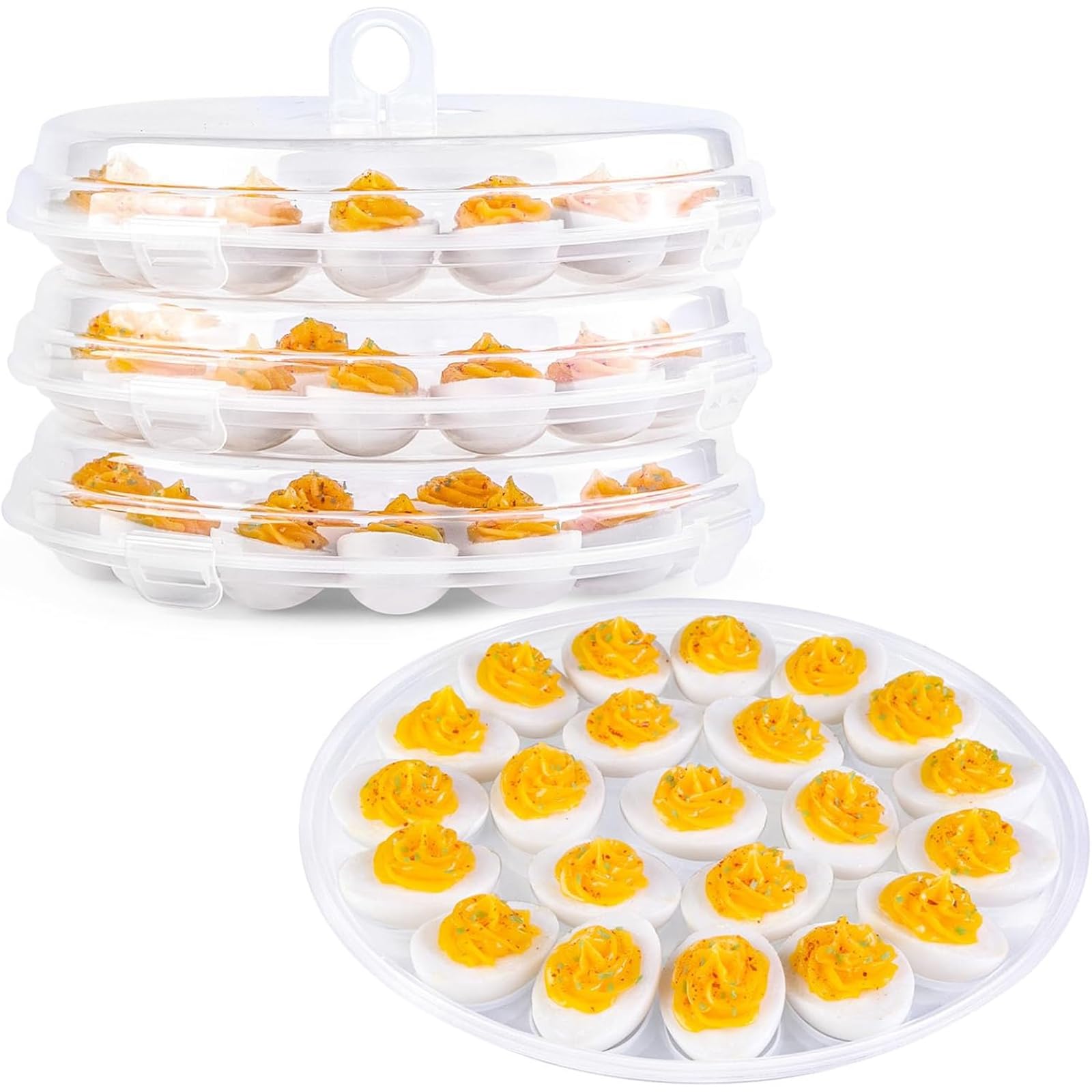 Deviled Egg Containers with Lid, 3PCS Deviled Egg Platter Carrier Holder Trays with 66 Slots for Party and Home Kitchen, Clear