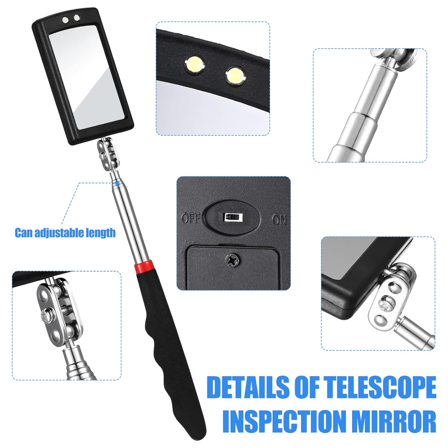 4 Pieces Telescoping Inspection Mirror Telescoping LED Lighted Flexible Inspection Mirror Round Mirror Square Mirror Inspection Tool for Checking Observing Vehicle Small Part (Elegant Style) 4 Pieces Telescoping Inspection Mirror Telescoping LED Lighted Flexible Inspection Mirror Round Mirror Square Mirror Inspection Tool for Checking Observing Vehicle Small Part (Elegant Style)