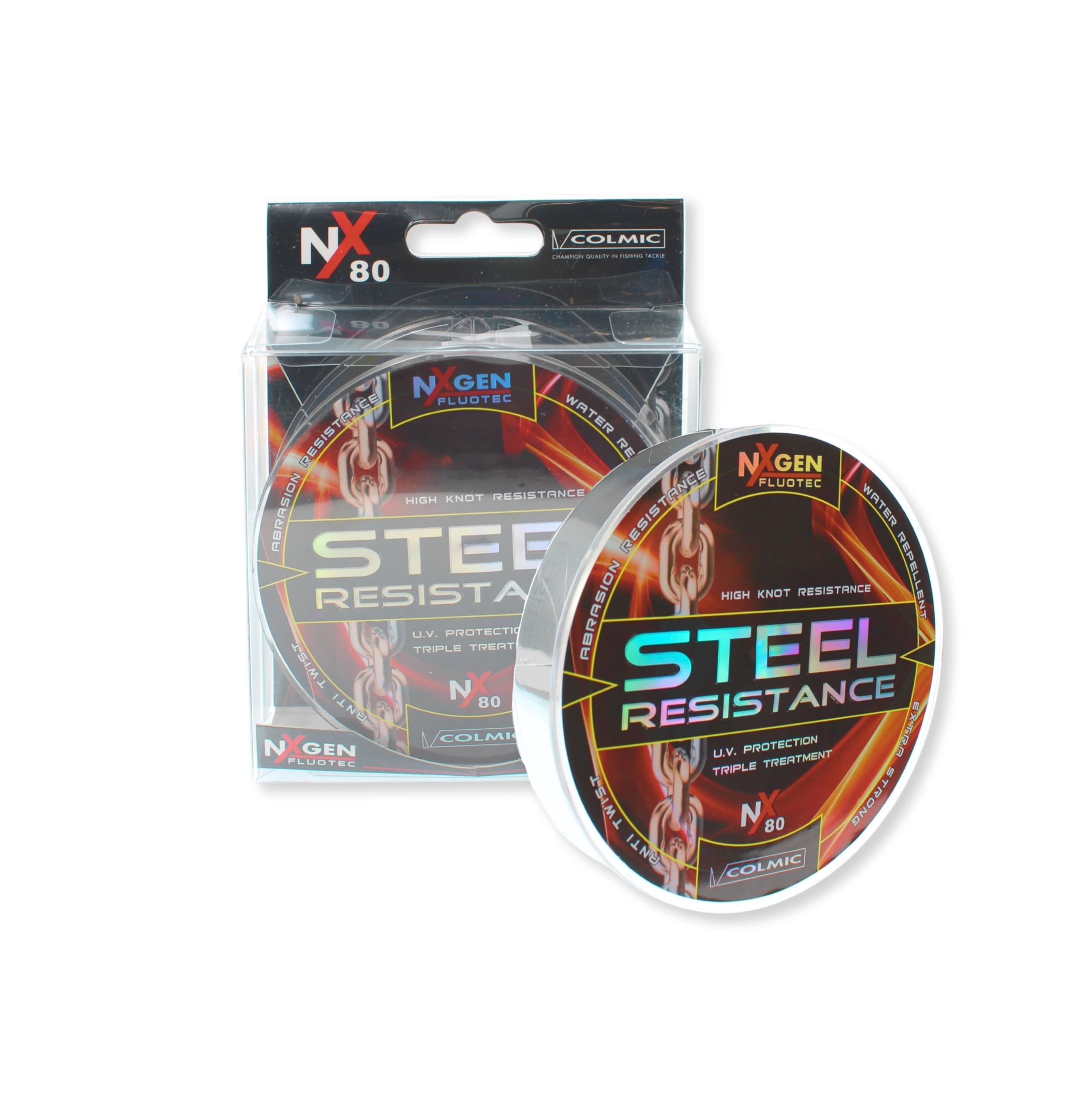 Colmic Steel Resistance - NXGEN FLUOTEC Nylon Fishing Monofilament 150m/300m - High Knot Resistance, Anti Abrasion, Anti UV, Water Repellent - Official Colmic Product (300m - Φ0.14)