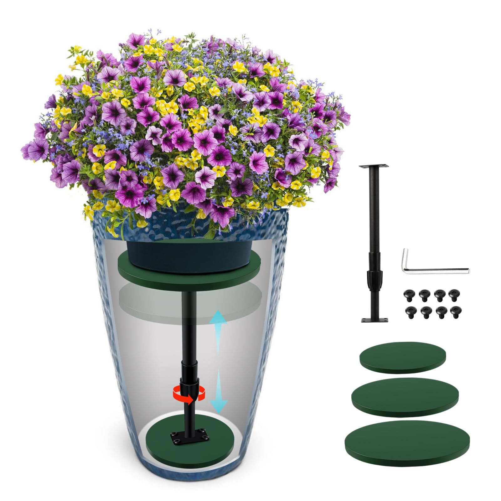 Adjustable Height Planter Inserts for Large Pots, 12-21" Rise Wooden Planter Fillers Risers for Inside Pots Outdoor Indoor, Planter Lift Insert for Tall Square Round Taper Planter (6"8"10" Base or Top)