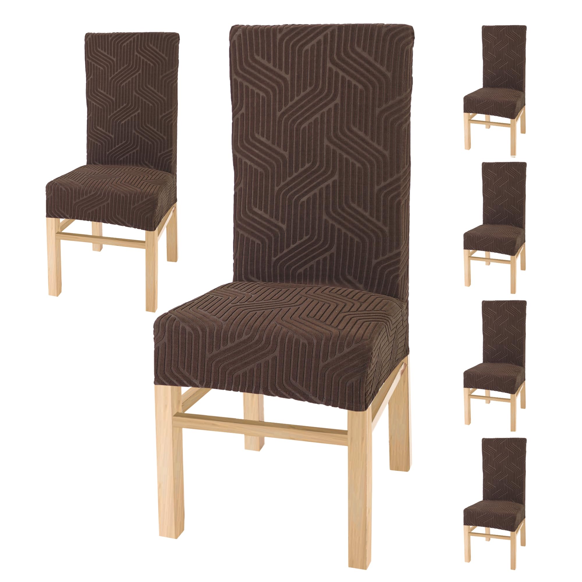 Yellow Weaves Elastic Stretchable Dining Chair Covers, Removable Washable Elastic Self Jacquard Dining Chair Covers (Set of 6, Coffee)-image-18