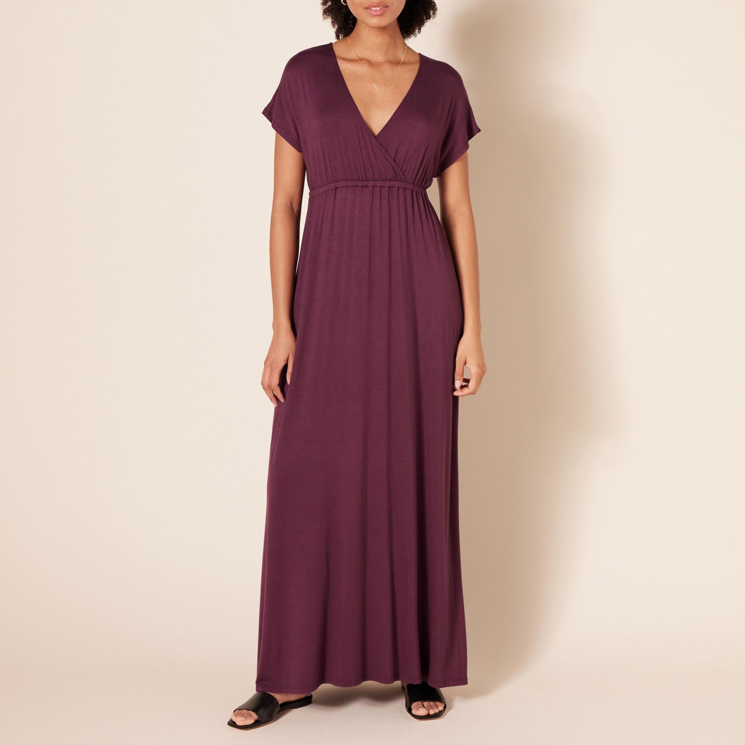 Amazon Essentials Damen Tailliertes Maxikleid (erhältlich in Übergröße), Burgunderrot, XL