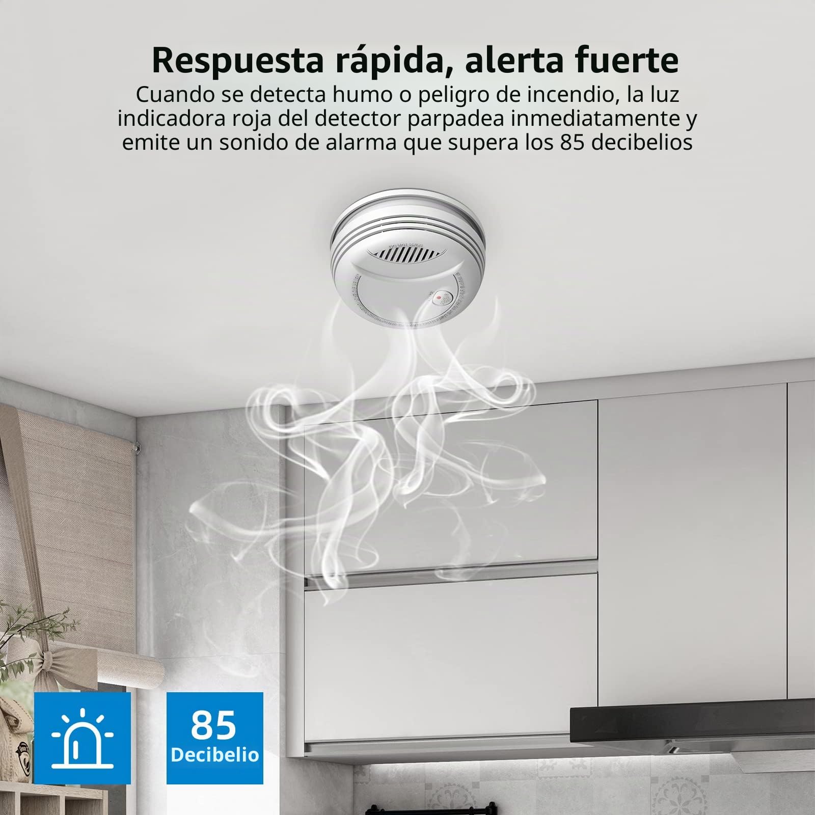 WiFi Detector de Humo, Sensor de Alarma contra Incendios inalámbrico, Sirena de Alarma contra Incendios inalámbrico Smart Life/Tuya con batería de 9V, Certificado EN 14604 (5 Piezas)