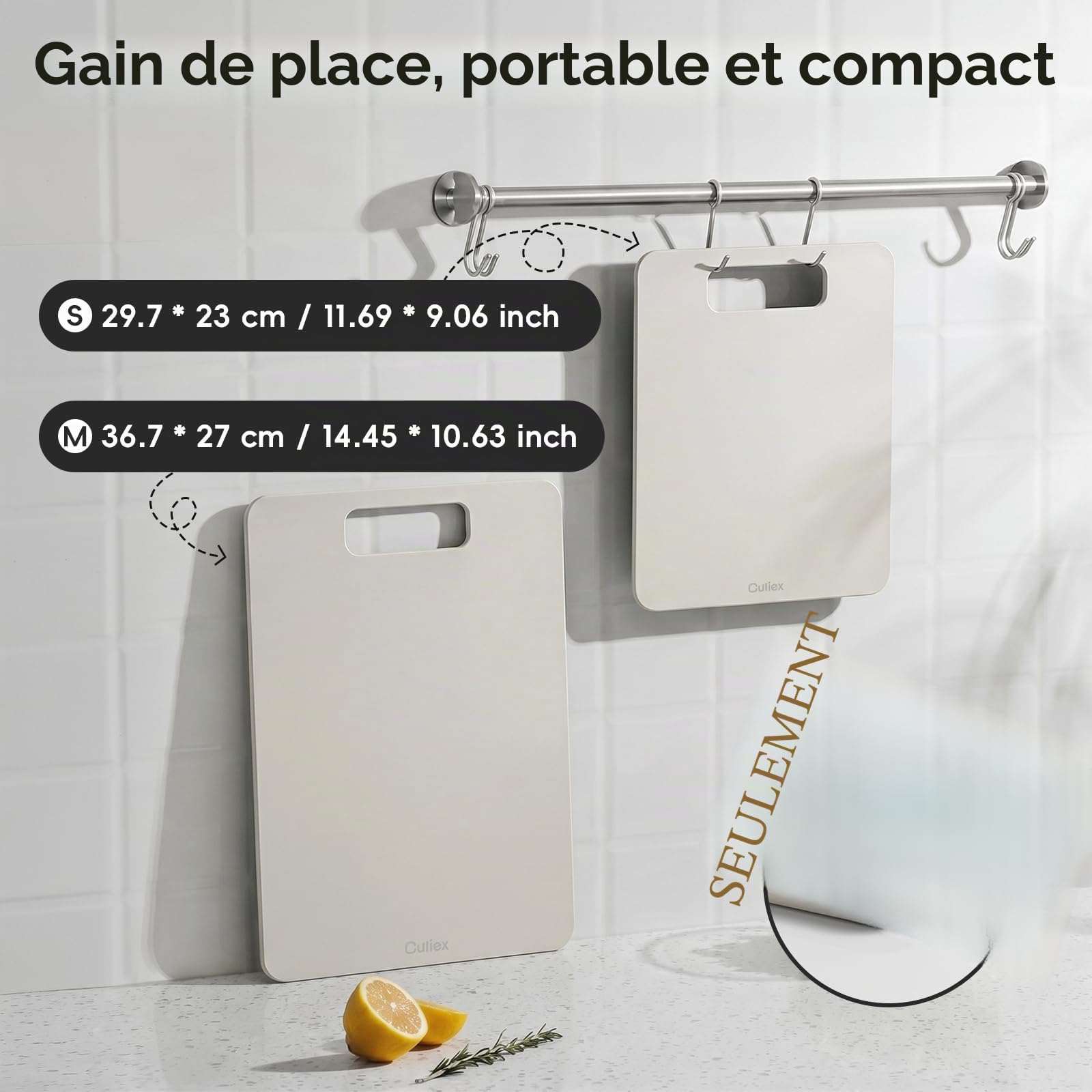 Planche à Découper en Fibre de Bois Ensemble de 2, Lavable au Lave-vaisselle Planche à Découper Composite, Non Toxique, sans BPA, Pieds Antidérapants, Compatible avec Les Couteaux