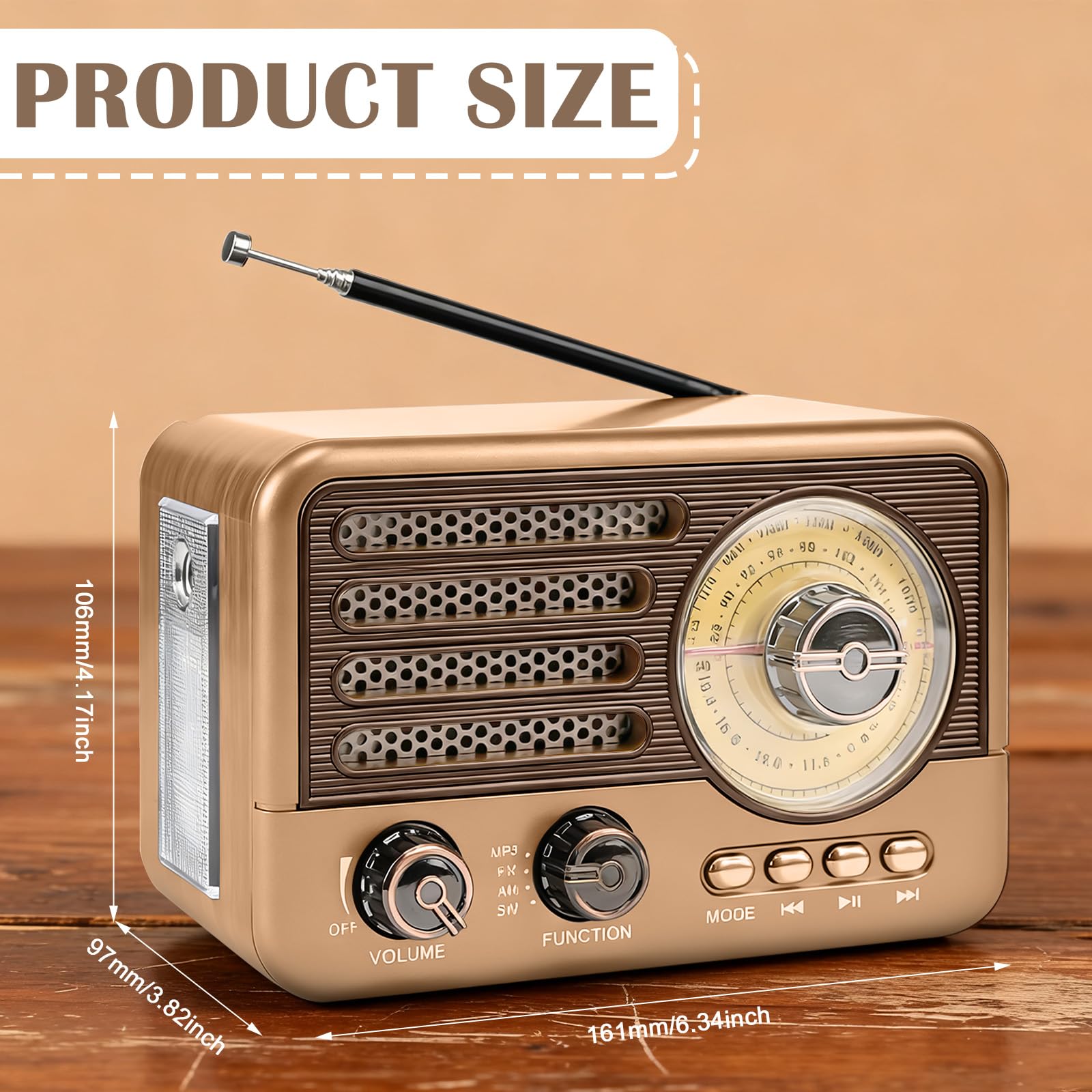 Radio Rétro Portable, Radio AM/FM/SW Nostalgique, Radio de Cuisine Portable avec Haut-Parleur Bluetooth, Compatible USB/TF/AUX, Radio Valise pour la Maison Le Bureau et Les Activités de Plein air