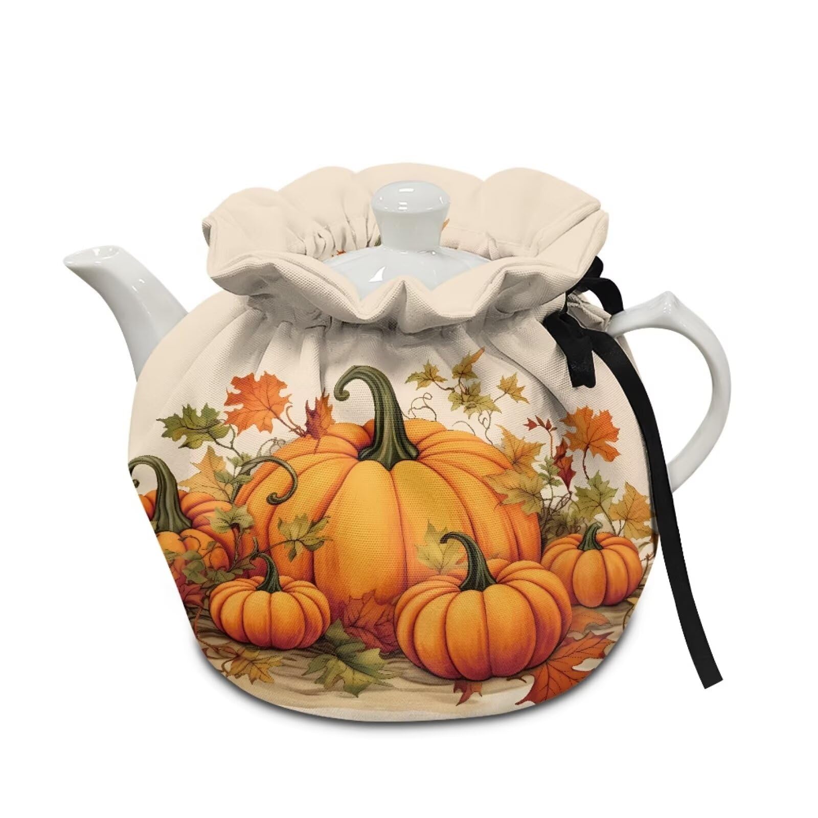 Thanksgiving Pumpkin Tea Cosy Breakfast Warmer, Dustproof Kitchen Teapot Protective Cover Insulation and Keep Warm, Home Kitchen Table Accessories for Christmas Green Decor