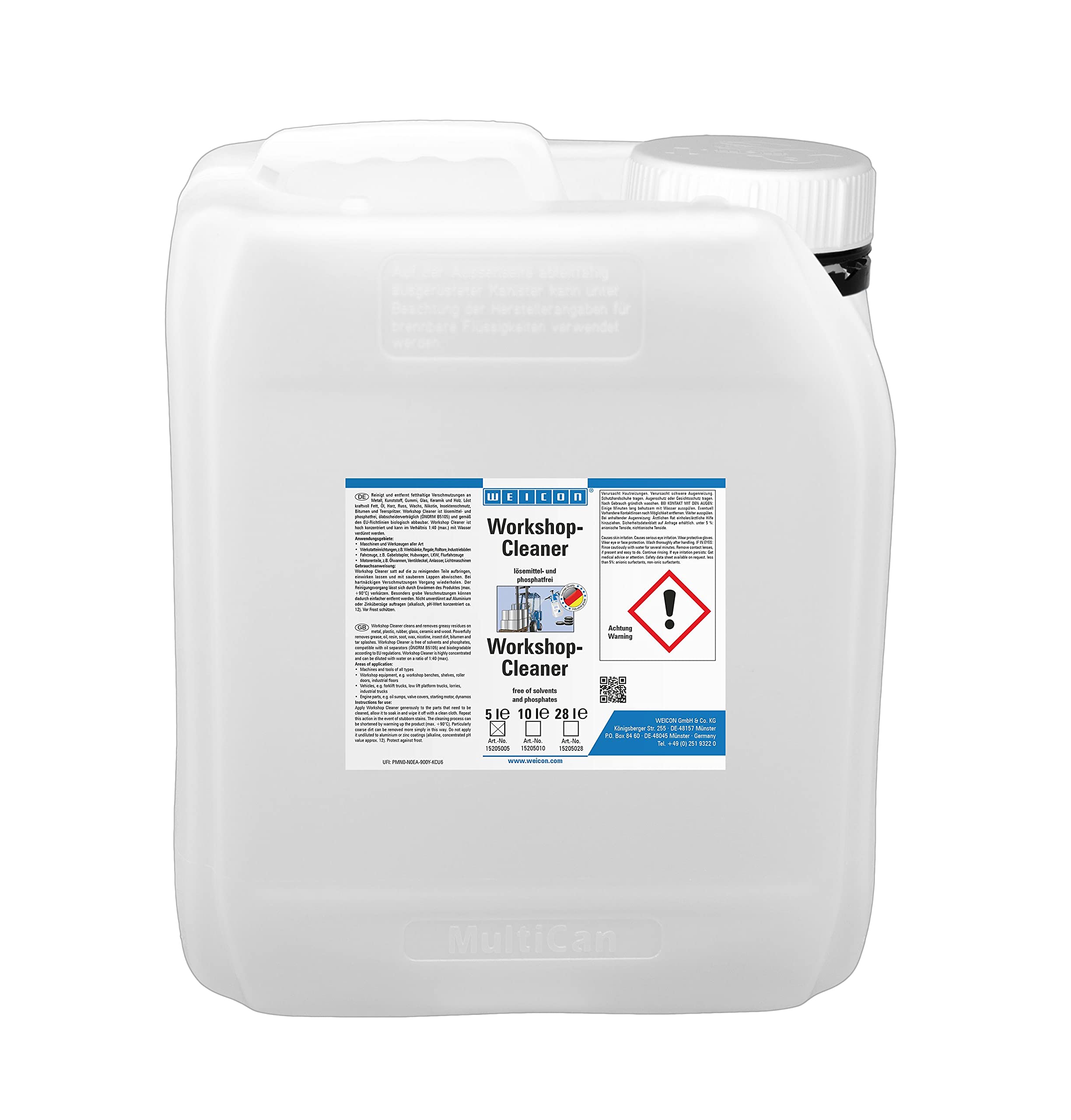 WEICON Workshop Cleaner 5 L, biologisch abbaubarer Universalreiniger, für Hochdruckreiniger & Teilewaschmaschine