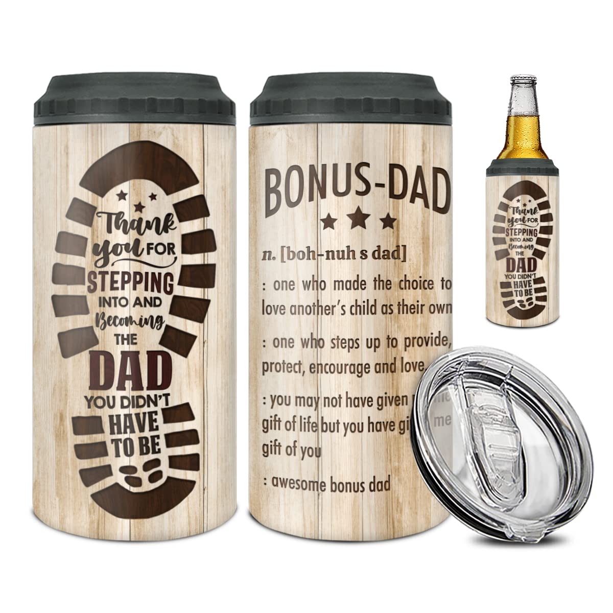 Best Dad Definition Can Cooler 4-in-1 Stainless Steel 16oz Travel Mug with Lid, Gifts for Father's Day, Christmas, Birthday from Bonus Daughter or Son