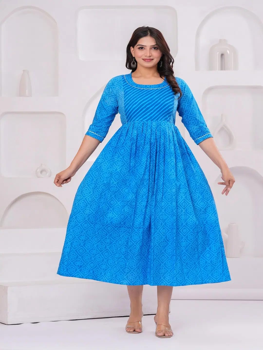 Women Cotton Anarkali Floral Printed Maternity Kurta Feeding Comfortable Kurta Zipper & Dress for Pregnant Women's Printed Feeding Dress for Women's. Blue-image-42